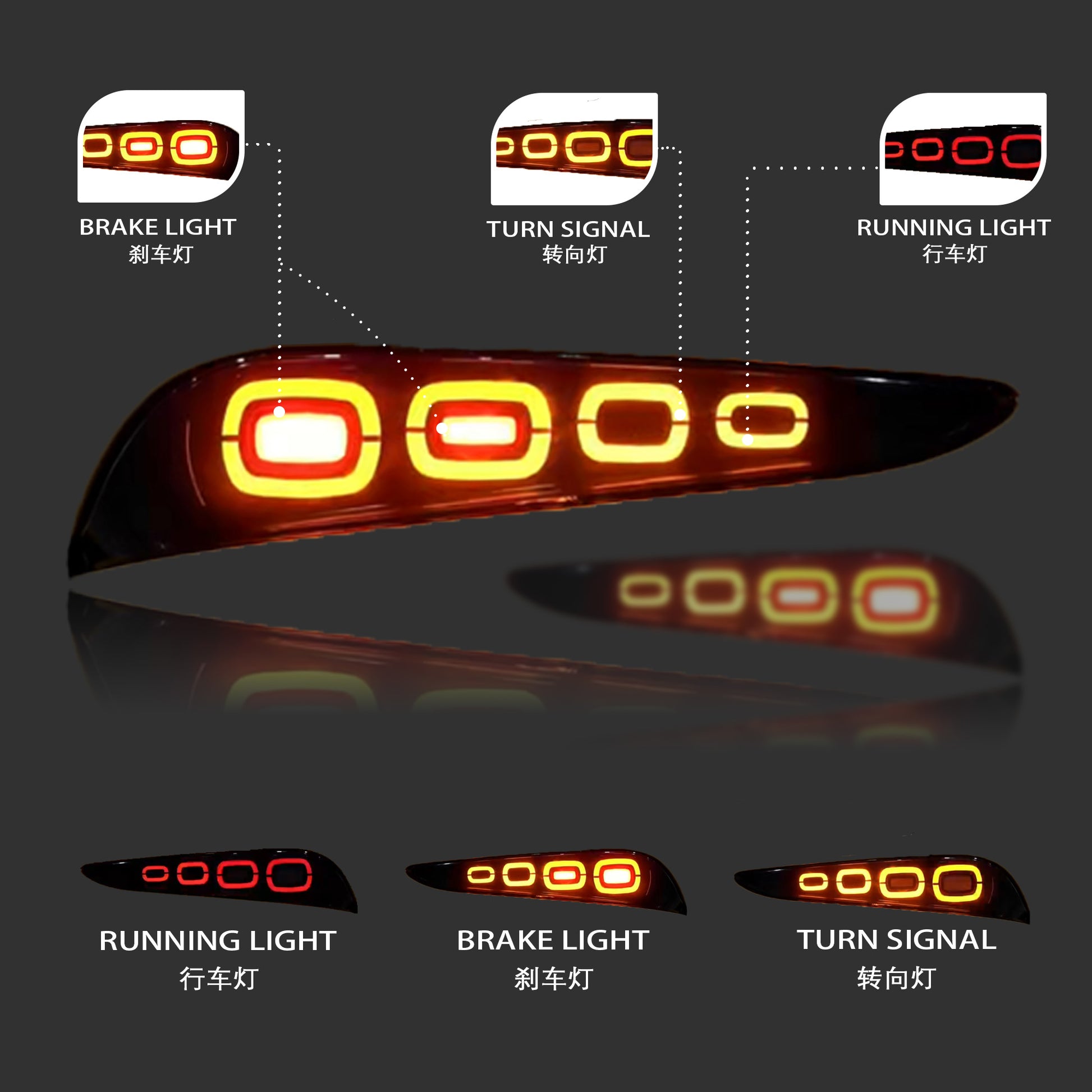 Smoked LED Aftermarket Taillight for 2018-2023 Toyota Supra featuring dynamic animation DRL, sequential turn signals, and red breathing light, designed for a modern aesthetic and enhanced road safety
