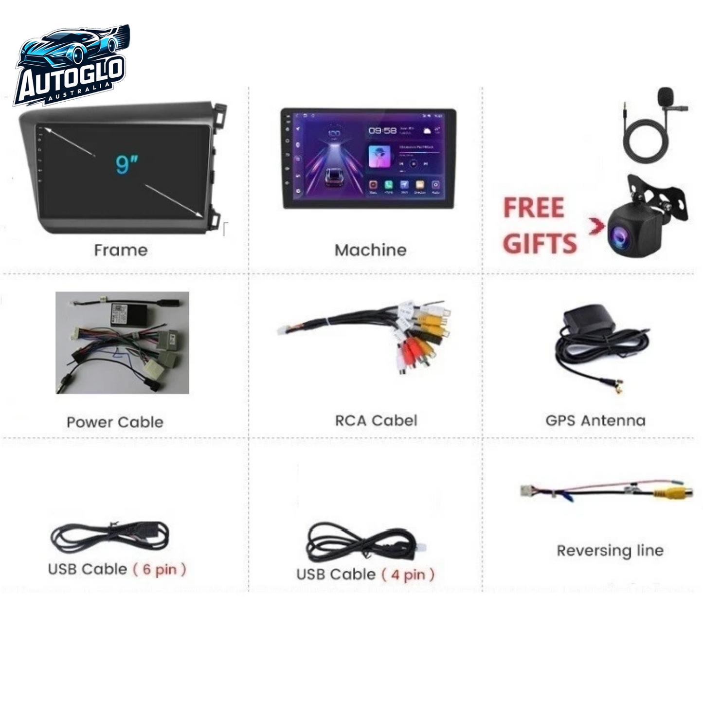 Autoglo Australia 9" (2G+32G) GPS BT WiFi Carplay Android for HONDA CIVIC (2012-15)
