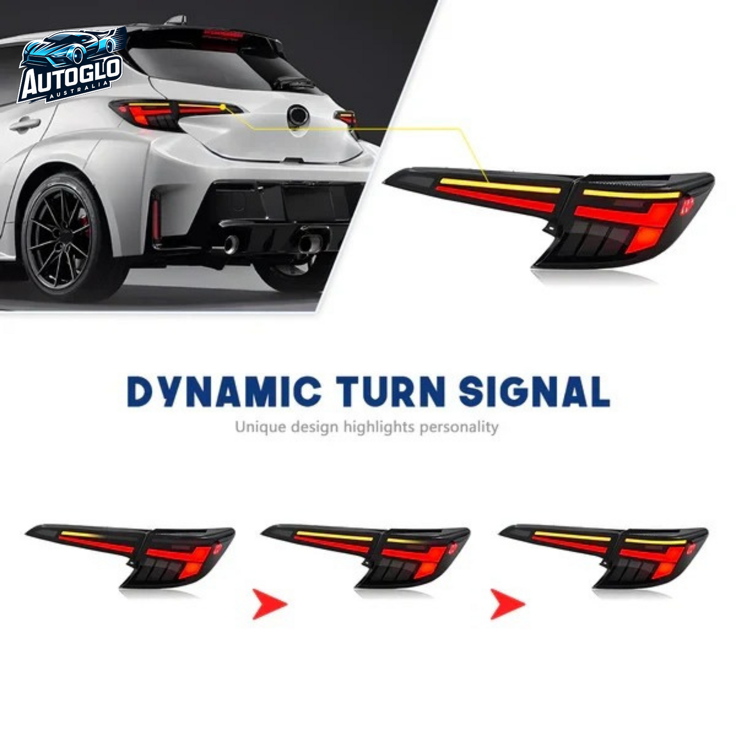 Autoglo Australia Led Tail Lights For Toyota Corolla Hatchback 2018-2023 DRL Start UP Animation