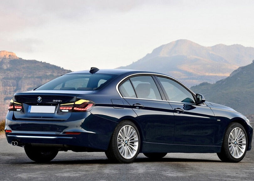 Comparison between original tail lights and VLAND LED Tail Lights for BMW 3 Series F30, highlighting modern design upgrade