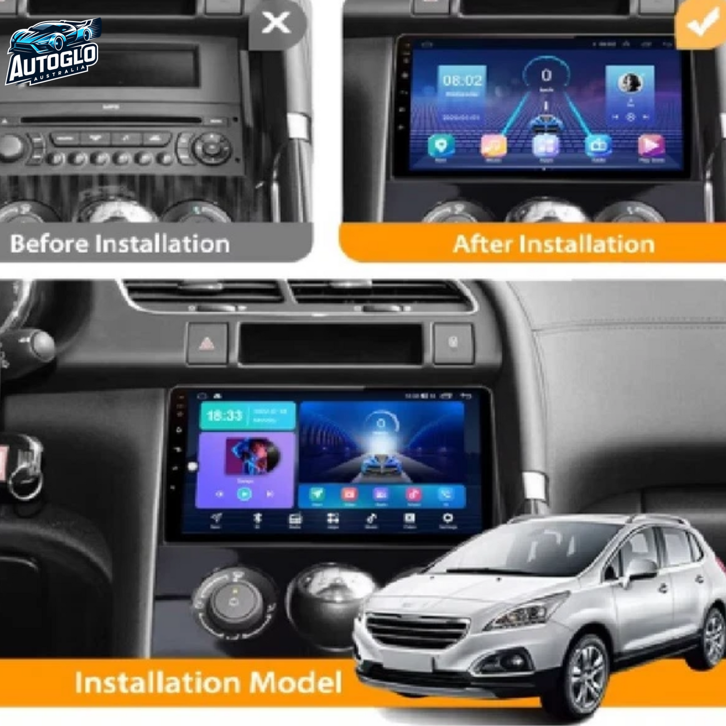 Autoglo Australia 9" (2G+32G) GPS BT CARPLAY ANDROID 13 PEUGEOT 308 (2008-14)-FREE GIFTs