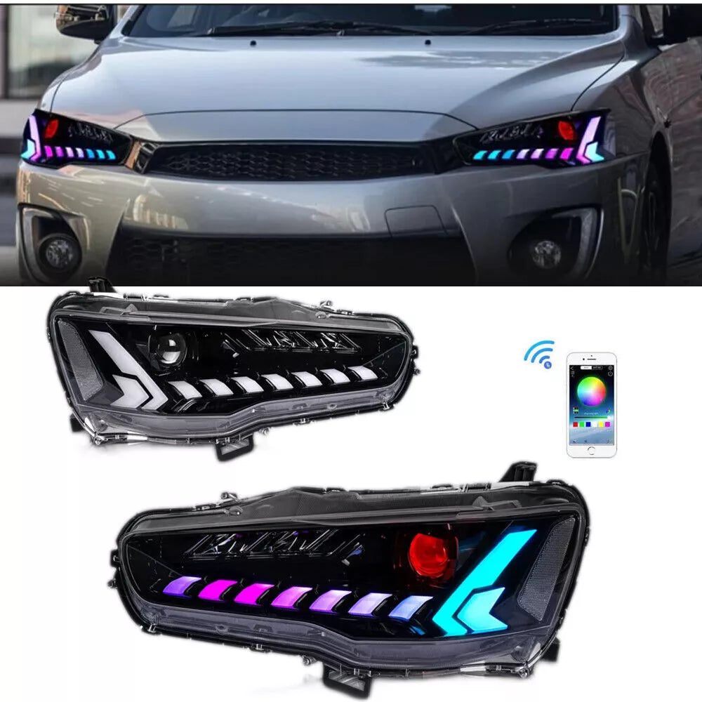 Autoglo Australia Full LED RGB Headlights For Mitsubishi Lancer Sedan 2008-2017 w/Demon Eyes DRL