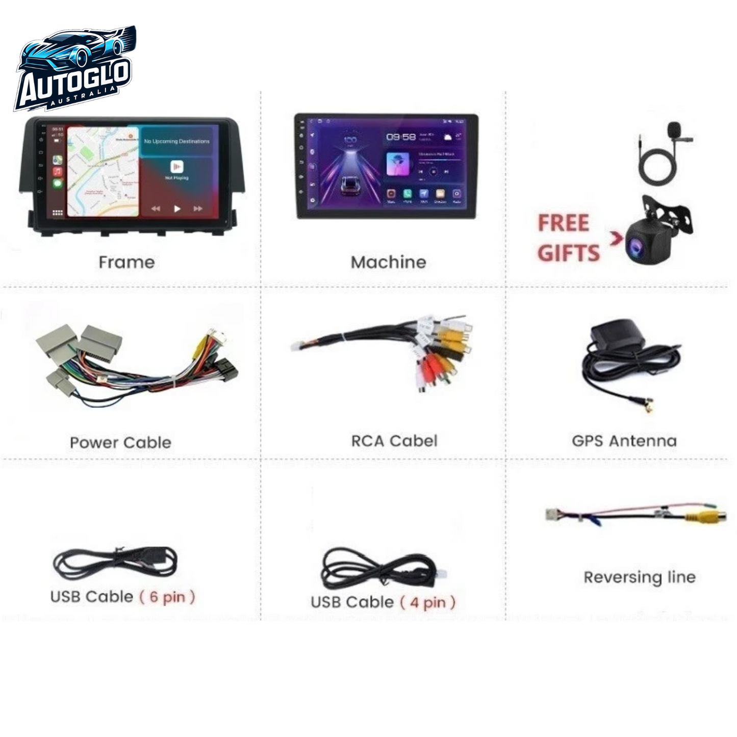 Autoglo Australia 9" (2G+32G) GPS BT WiFi CARPLAY ANDROID STEREO AUTO For HONDA CIVIC (2015-20)