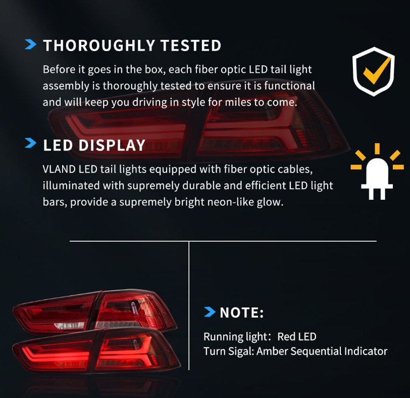 Red LED Tail Lights For 2008-18 Mitsubishi Lancer EVO Sedan W/Sequential Signal
