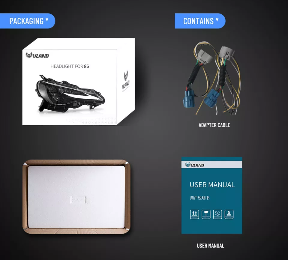 VLAND Full LED V3 Projector Headlights For 2012-20 Toyota 86 Subaru BRZ With RGB DRL