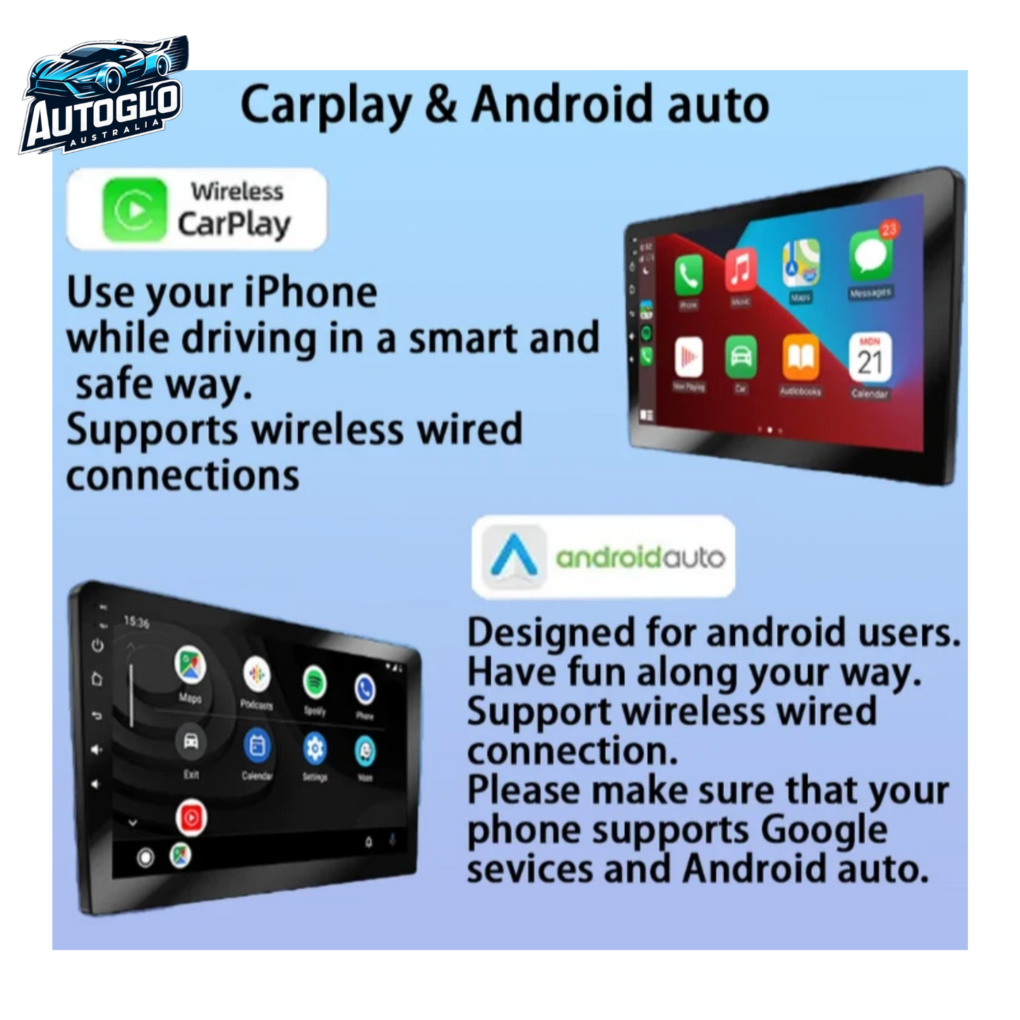 Autoglo Australia 1 DIN 9" Car Stereo Radio Wireless Carplay Android 13.0 Bluetooth Head Unit GPS