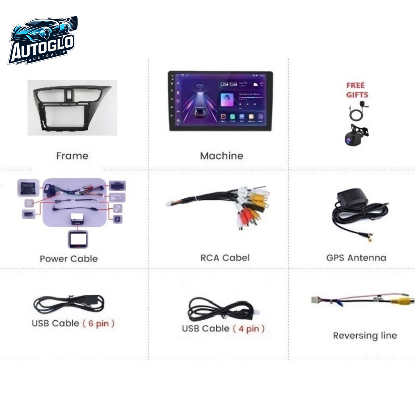 Autoglo Australia 9" (2G+32G) GPS BT WiFi CARPLAY ANDROID STEREO AUTO For HONDA CIVIC (2012-14)