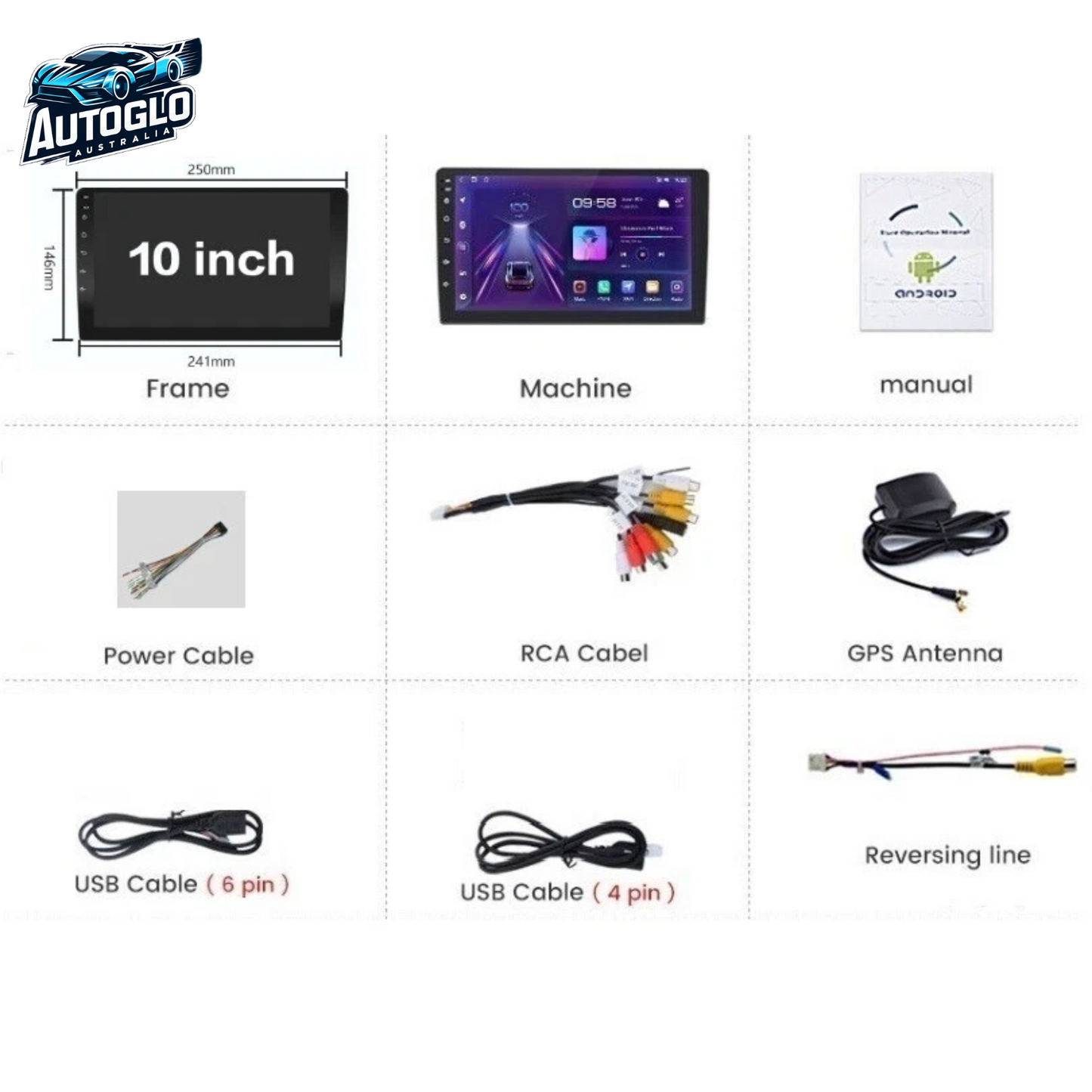 Autoglo Australia 10" Double DIN CarPlay Android Stereo TS GPS BT WiFi 4G+64G + Camera Mic - GIFTS