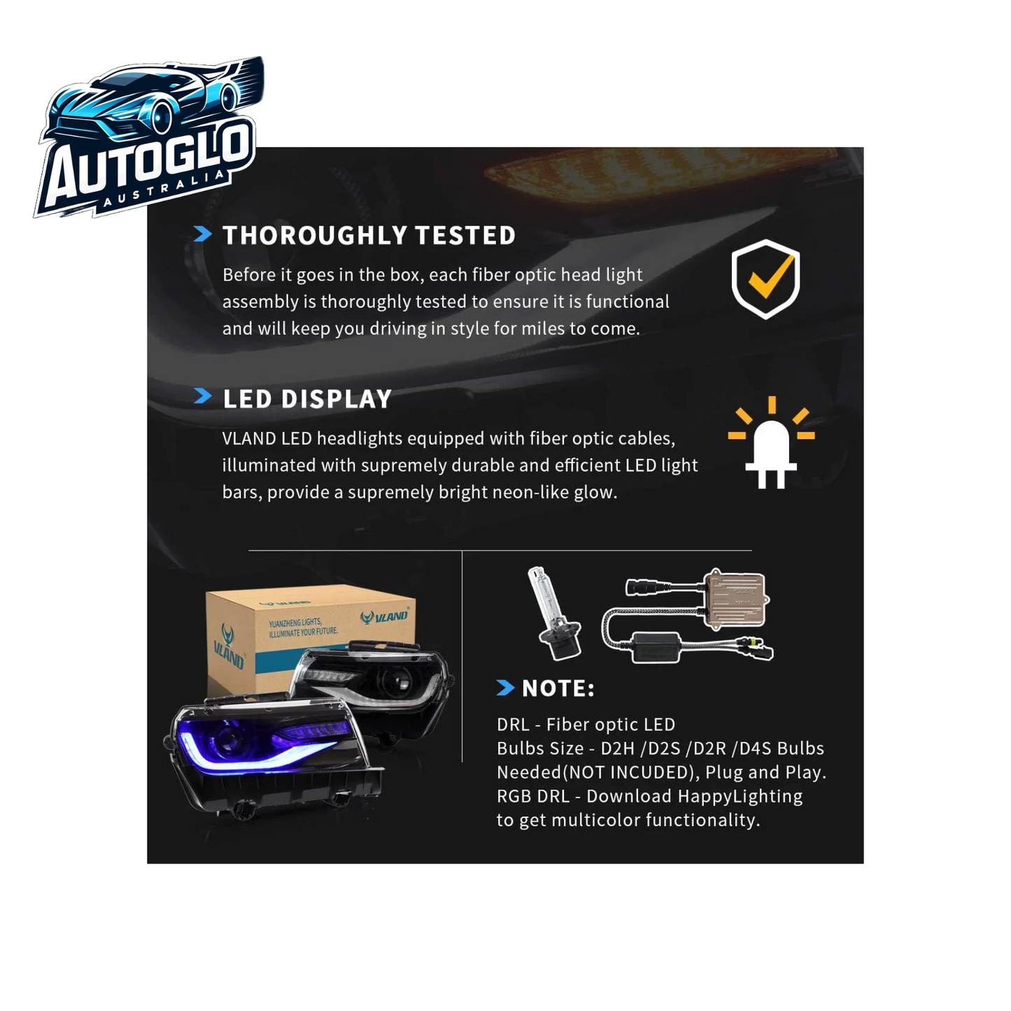 Vland RGB Dual Beam Headlights For Chevy Camaro 2014 2015 With Amber Sequential, Multicolor DRL colors