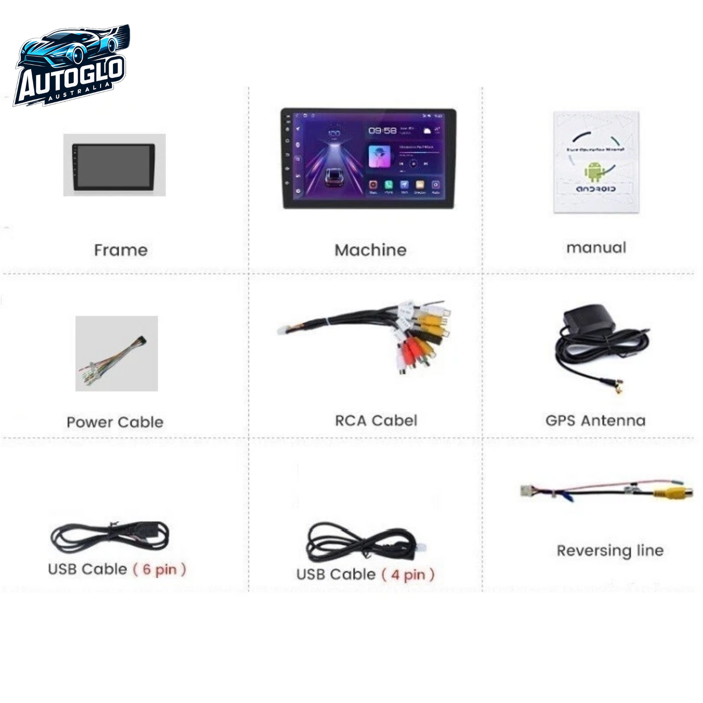 Autoglo Australia 9" Double DIN CarPlay Android Stereo TS GPS BT WiFi 4G+64G + Camera Mic - GIFTS