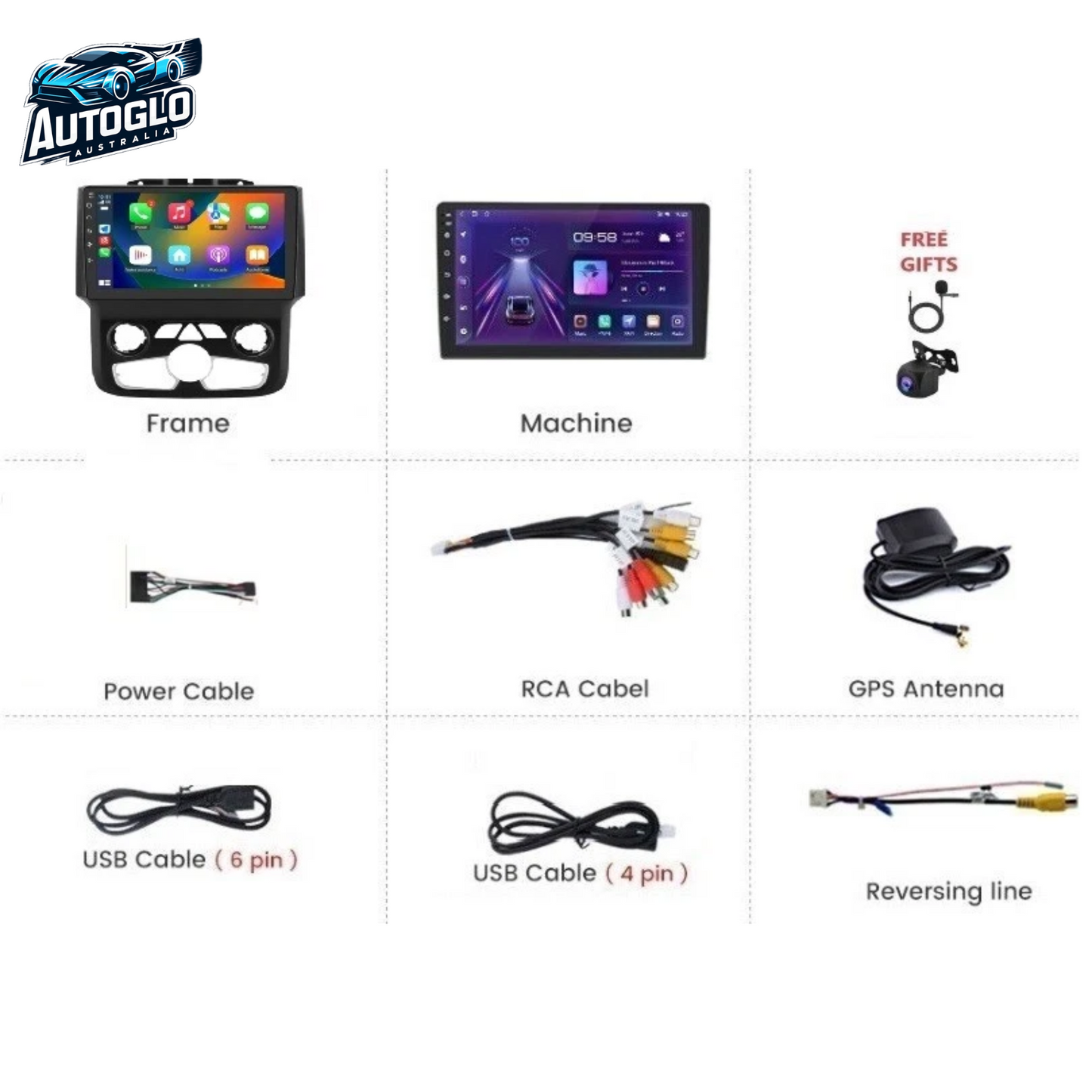Autoglo Australia 9" (2G+32G) BT WiFi CARPLAY ANDROID Stereo Dodge RAM 1500-5500 (13-19) AUTO AC