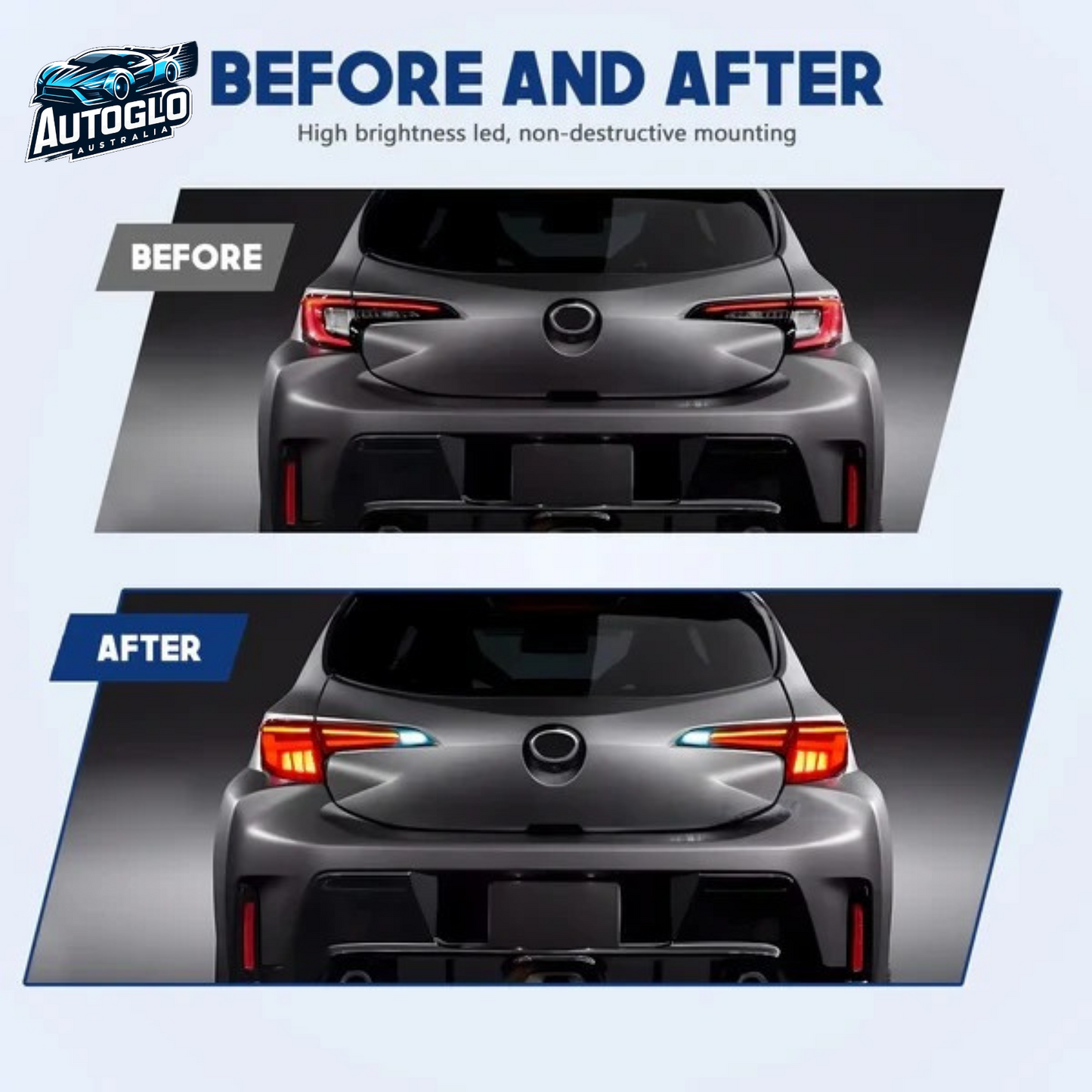 Autoglo Australia Led Tail Lights For Toyota Corolla Hatchback 2018-2023 DRL Start UP Animation
