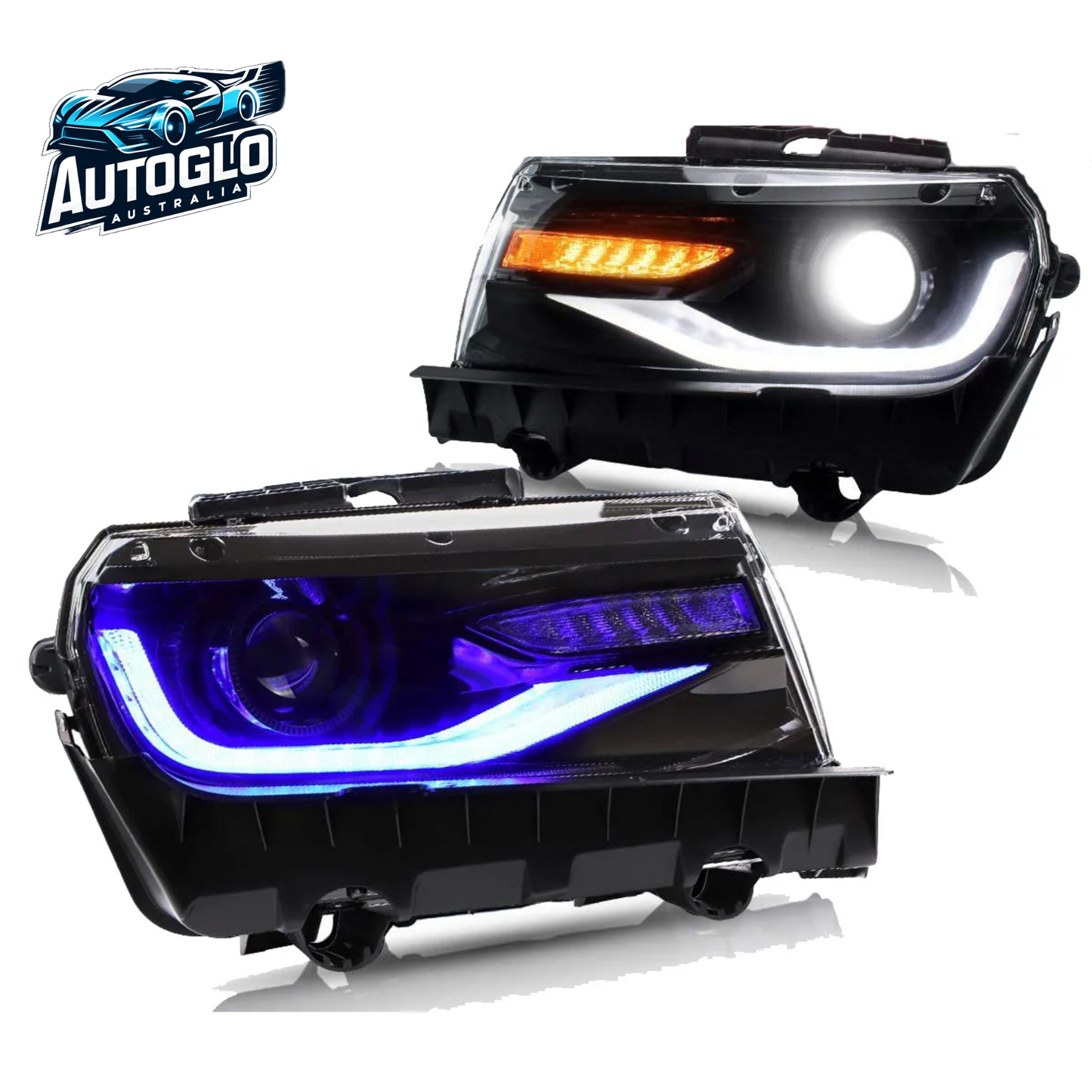 Vland RGB Dual Beam Headlights For Chevy Camaro 2014 2015 With Amber Sequential, Multicolor DRL colors
