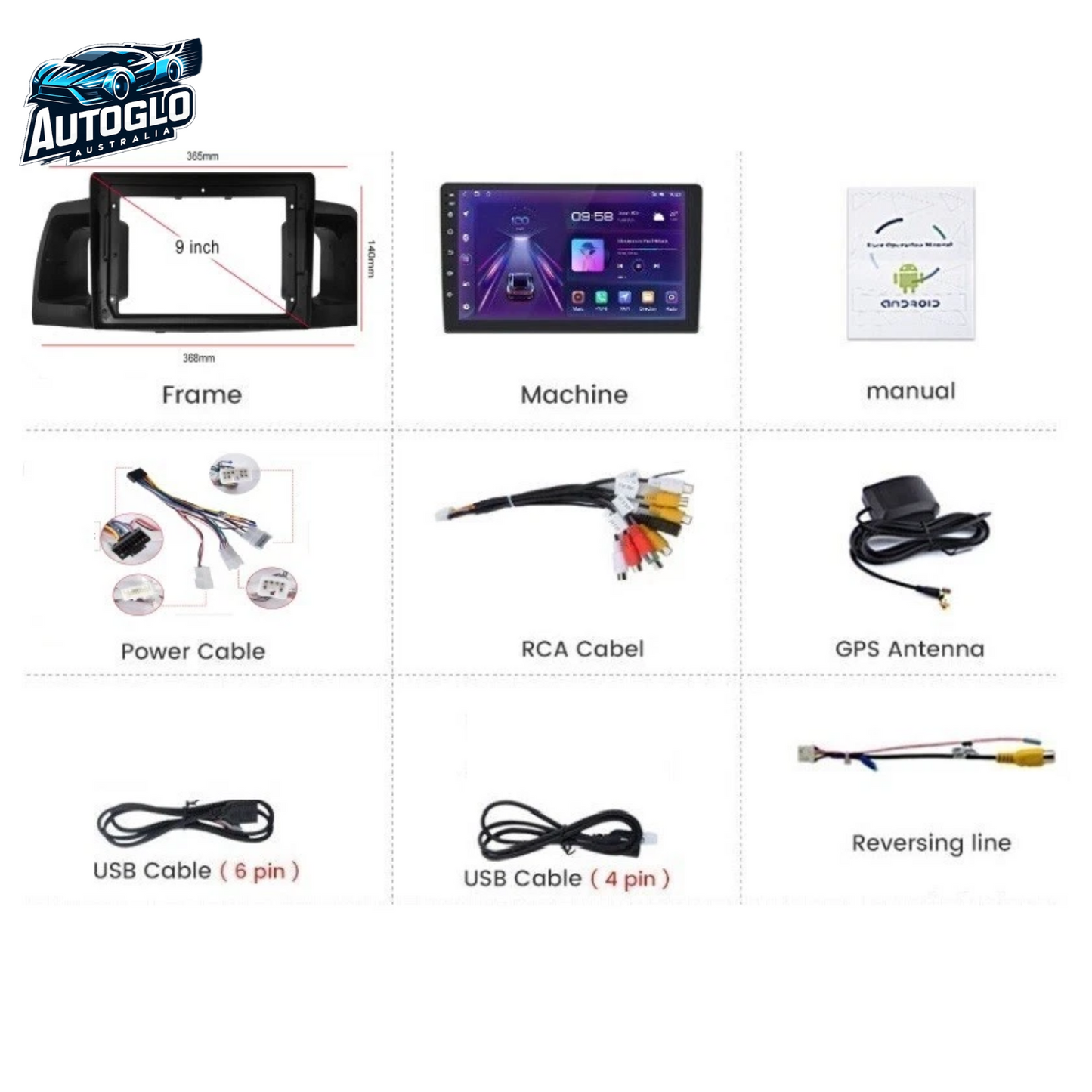 Autoglo Australia 9" (2G+32G) GPS BT WiFi CARPLAY ANDROID Stereo For TOYOTA COROLLA (2001-06)