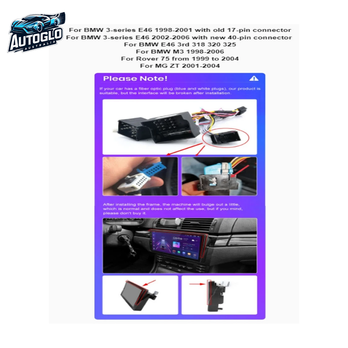 Autoglo Australia 9" (2G+32G) GPS BT WiFi CARPLAY ANDROID 13 Stereo BMW 3 Series E46 (1998-2006)