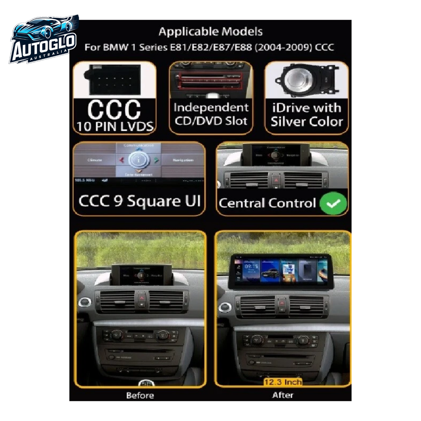 Autoglo Australia BMWBMW 1/2 Series F20 NBT 12.3" XL FHD Carplay Android BT GPS 4G Auto Stereo (NBT)