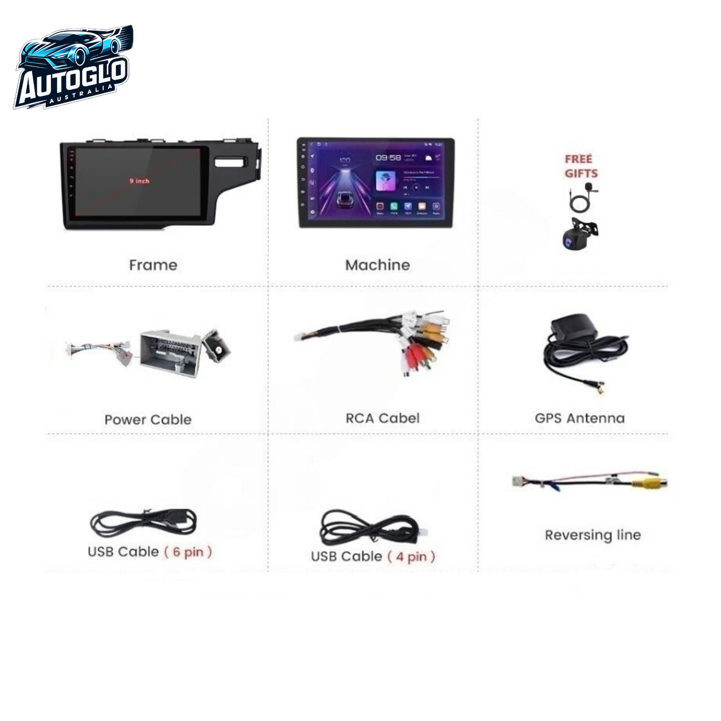 Autoglo Australia 9" (2GB+32G) Android Carplay BT GPS WiFi Stereo for HONDA JAZZ (2014-18)