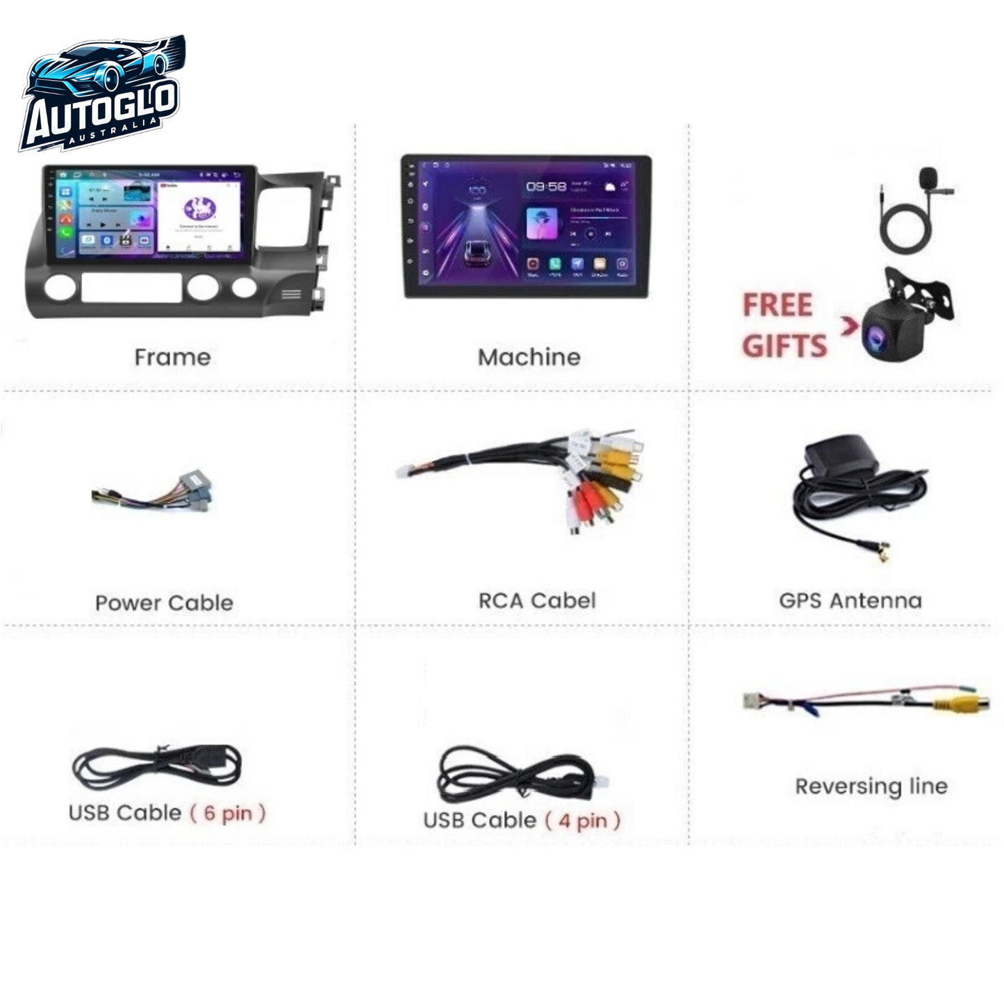 Autoglo Australia 10.1" (2G+32G) GPS BT WiFi CARPLAY ANDROID AUTO Stereo For HONDA CIVIC 2006-11