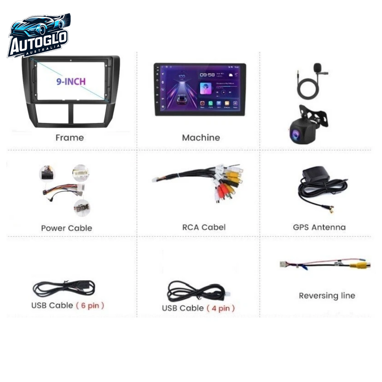 Autoglo Australia 9" (2G+32G) CARPLAY ANDROID GPS BT WiFi Stereo For SUBARU FORESTER (2007-12)