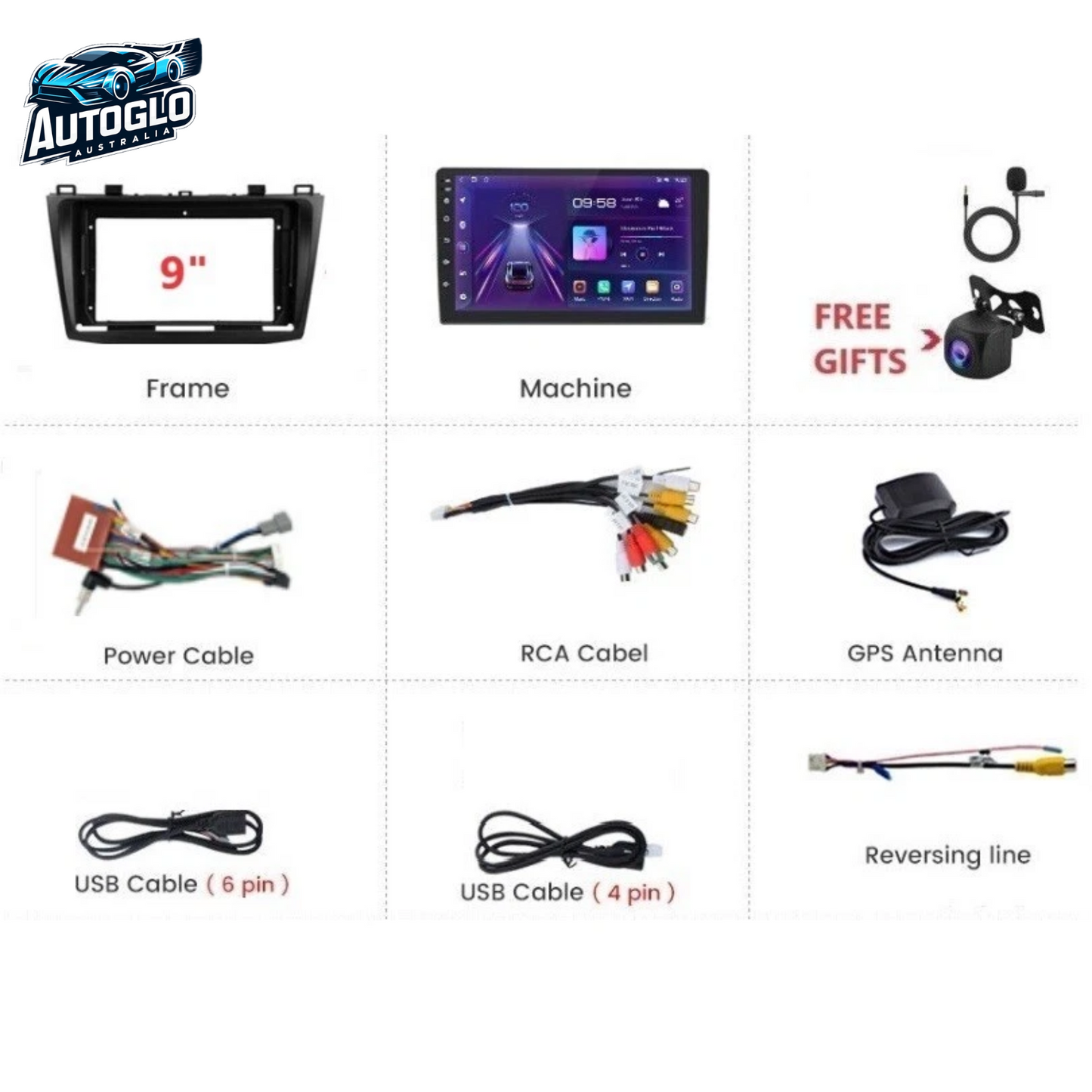 Autoglo Australia 9" (2G+32G) CARPLAY ANDROID GPS BT WiFi Stereo For MAZDA 3 (2009-15)