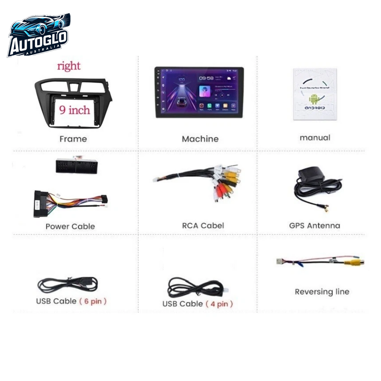 Autoglo Australia 9" CarPlay Android 13 GPS BT WiFi Stereo For HYUNDAI i20 (2013-15) 2GB+32GB