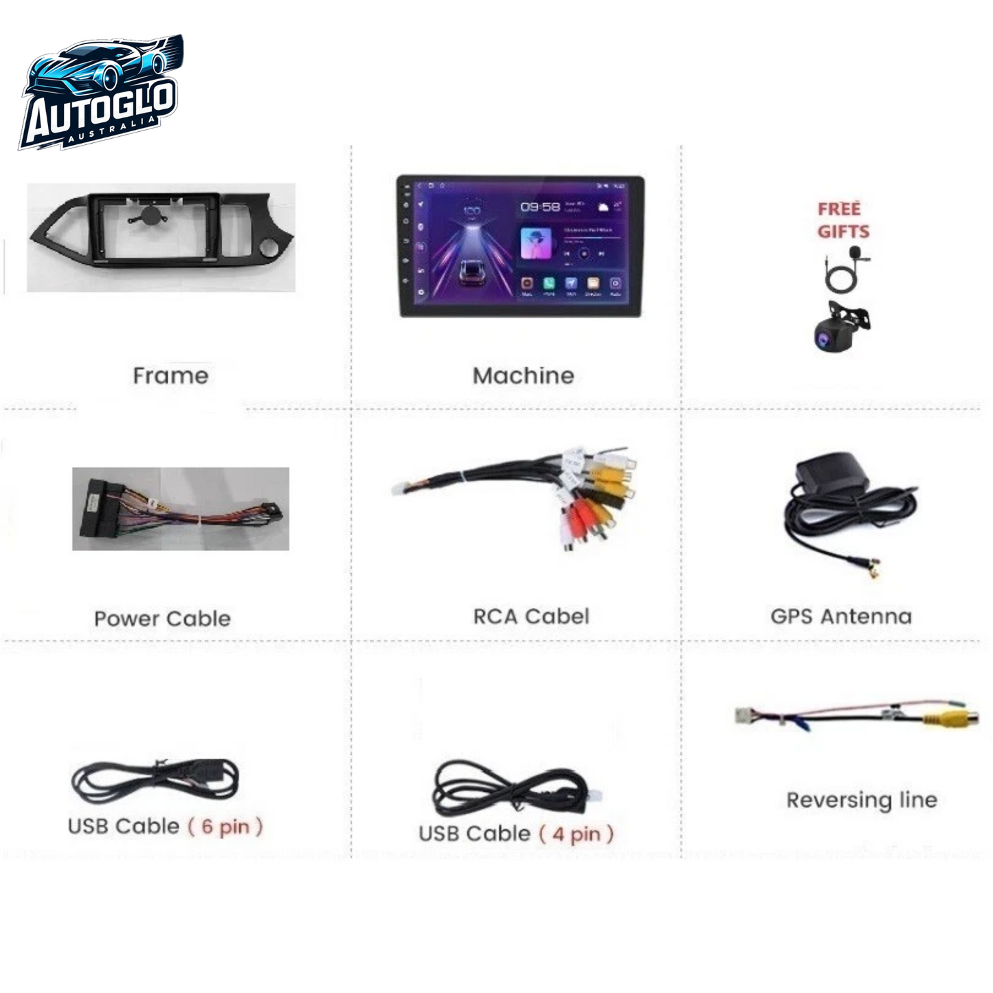 Autoglo Australia 9" Android Carplay BT GPS Stereo for KIA PICANTO 2GB+32GB (2011-16)