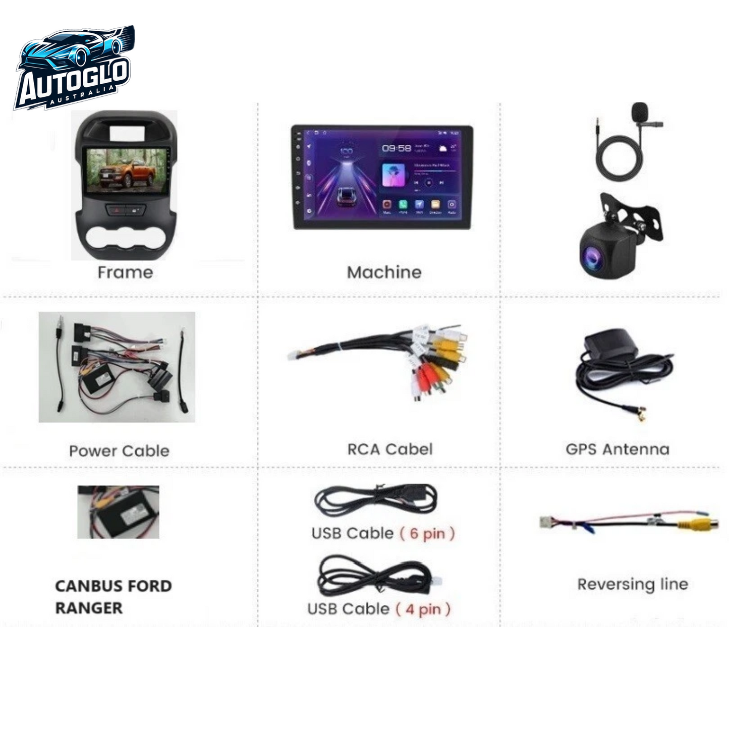 Autoglo Australia 9" (2+32G) GPS BT WiFi CARPLAY ANDROID 13 Stereo For FORD RANGER (2011-15) Gifts