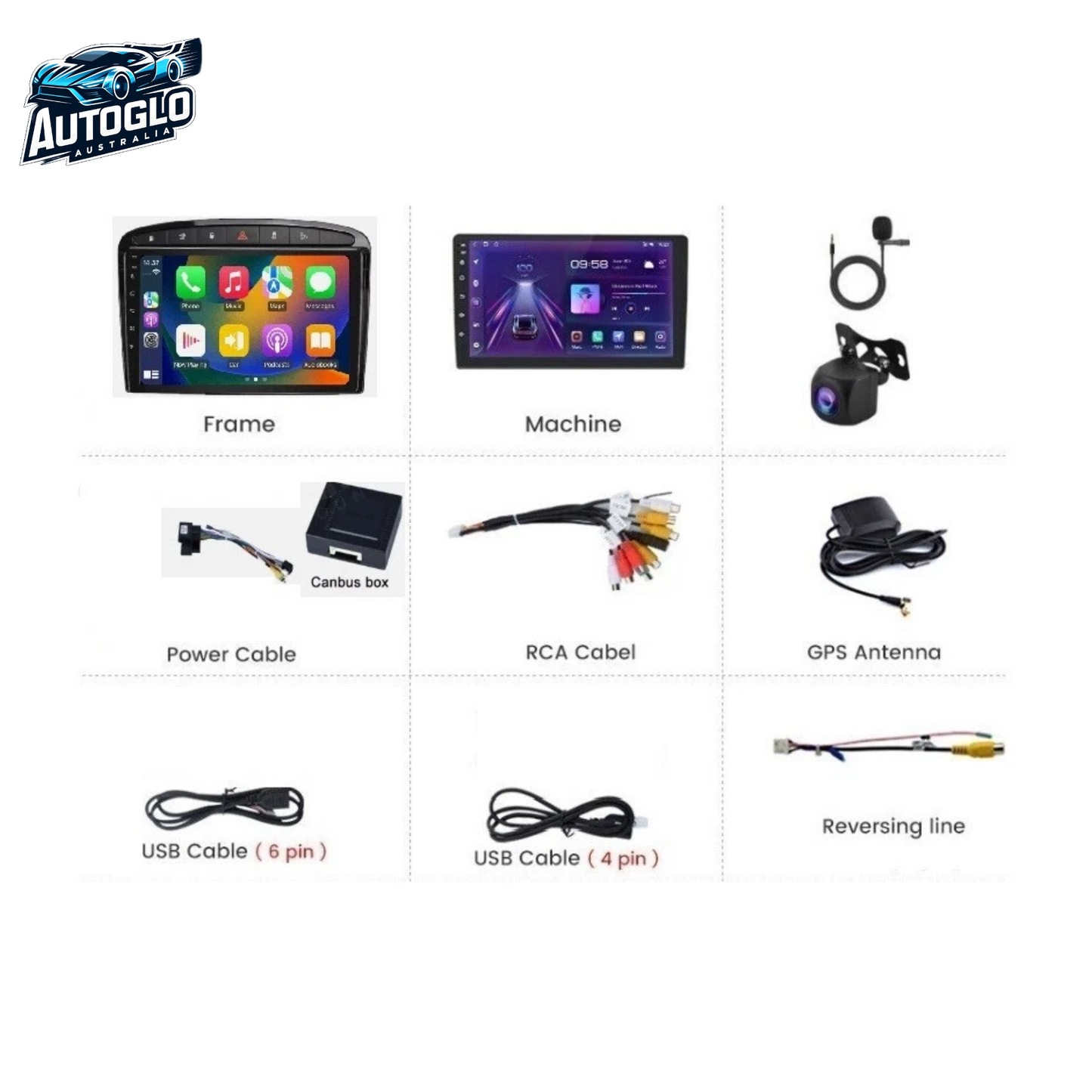 Autoglo Australia 9" (2G+32G) GPS BT CARPLAY ANDROID 13 PEUGEOT 308 (2008-14)-FREE GIFTs