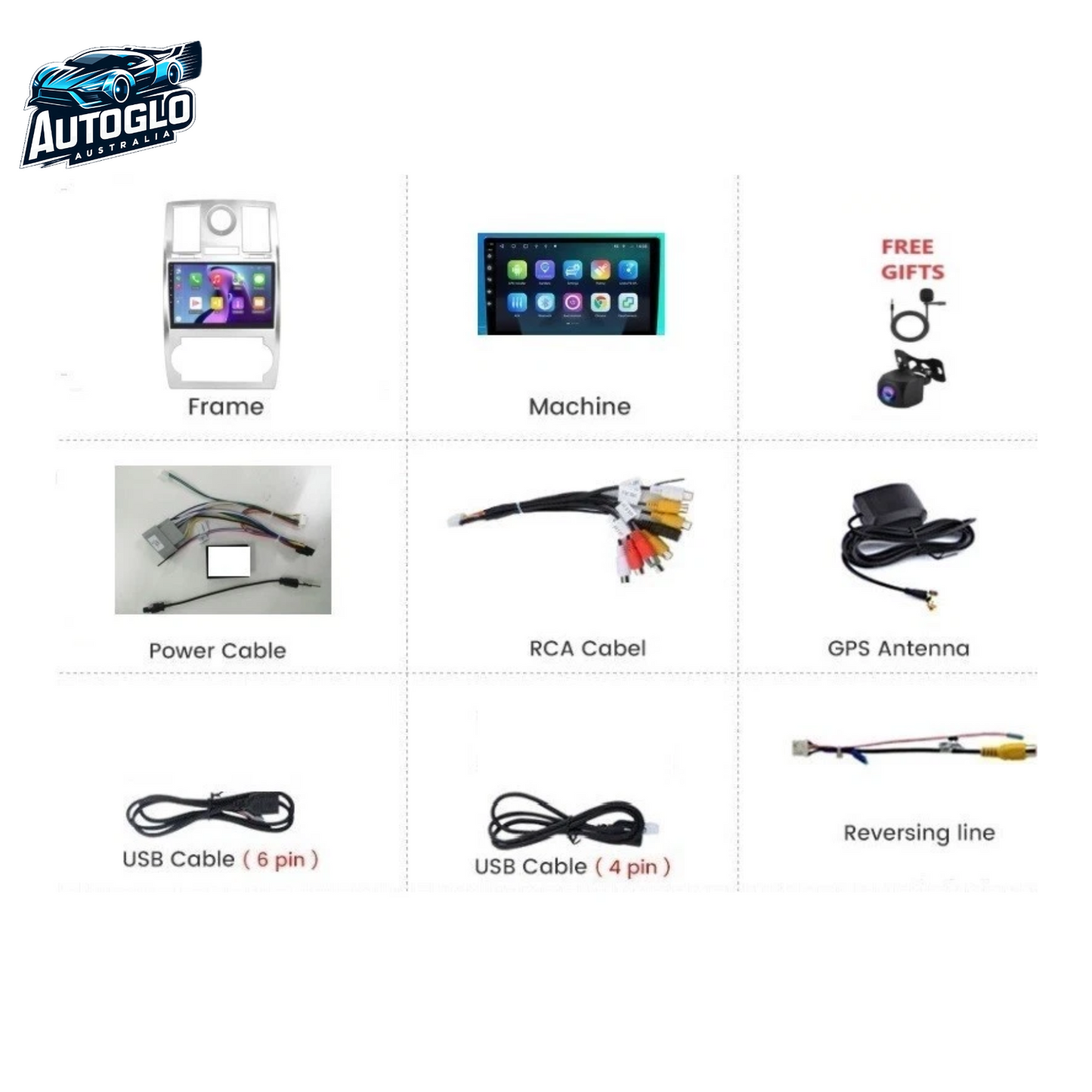 Autoglo Australia 9" (2GB+32G) Android 13 Carplay BT GPS Stereo for Chrysler 300C (2004-11)
