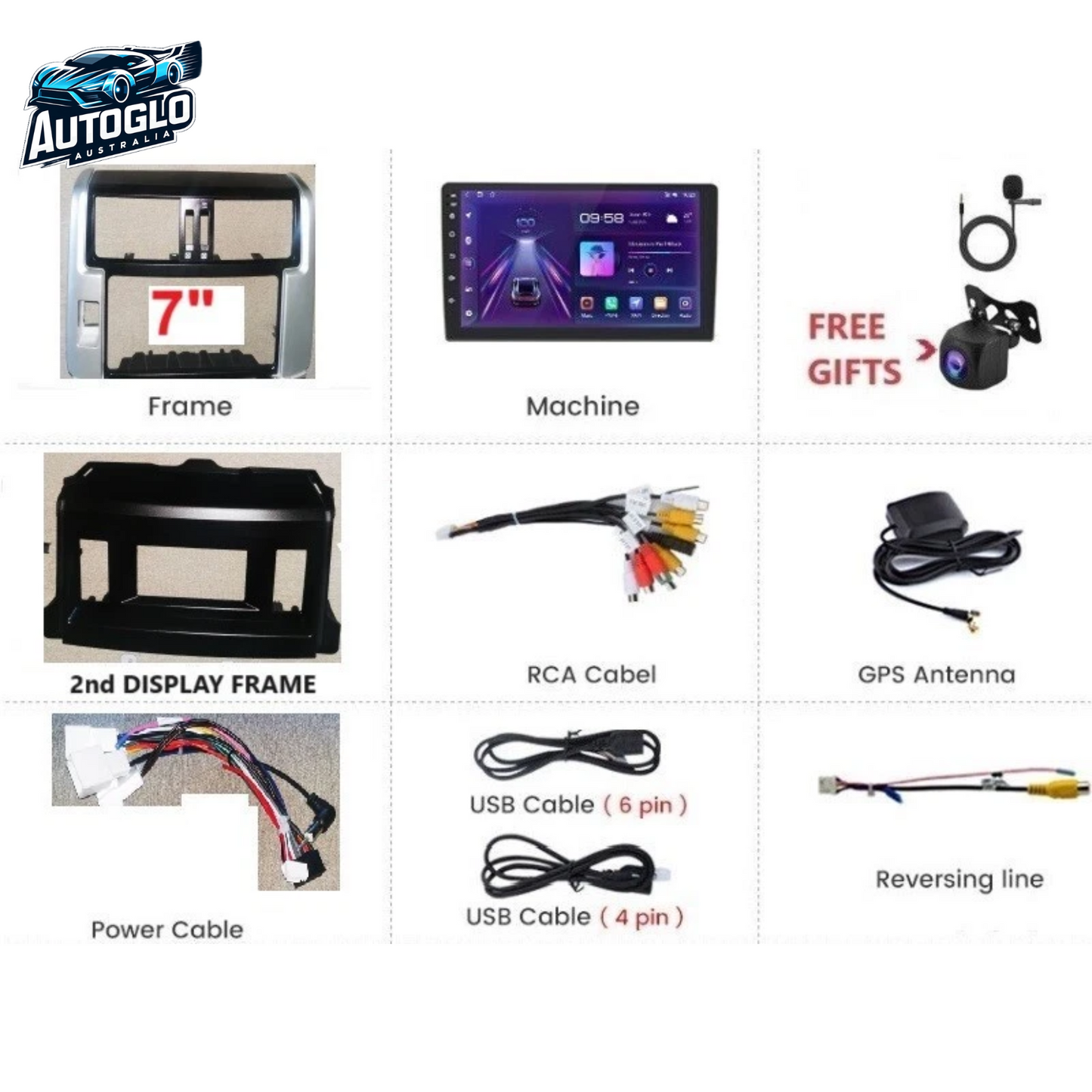 Autoglo Australia 7' Carplay Android GPS BT Stereo For Toyota Prado 150 (2+32G) Dual Frames