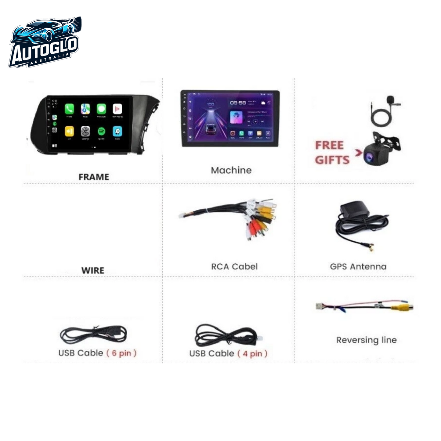 Autoglo Australia 9" CarPlay Android 13 GPS BT WiFi Stereo For HYUNDAI i20 (2019+) 2GB+32GB