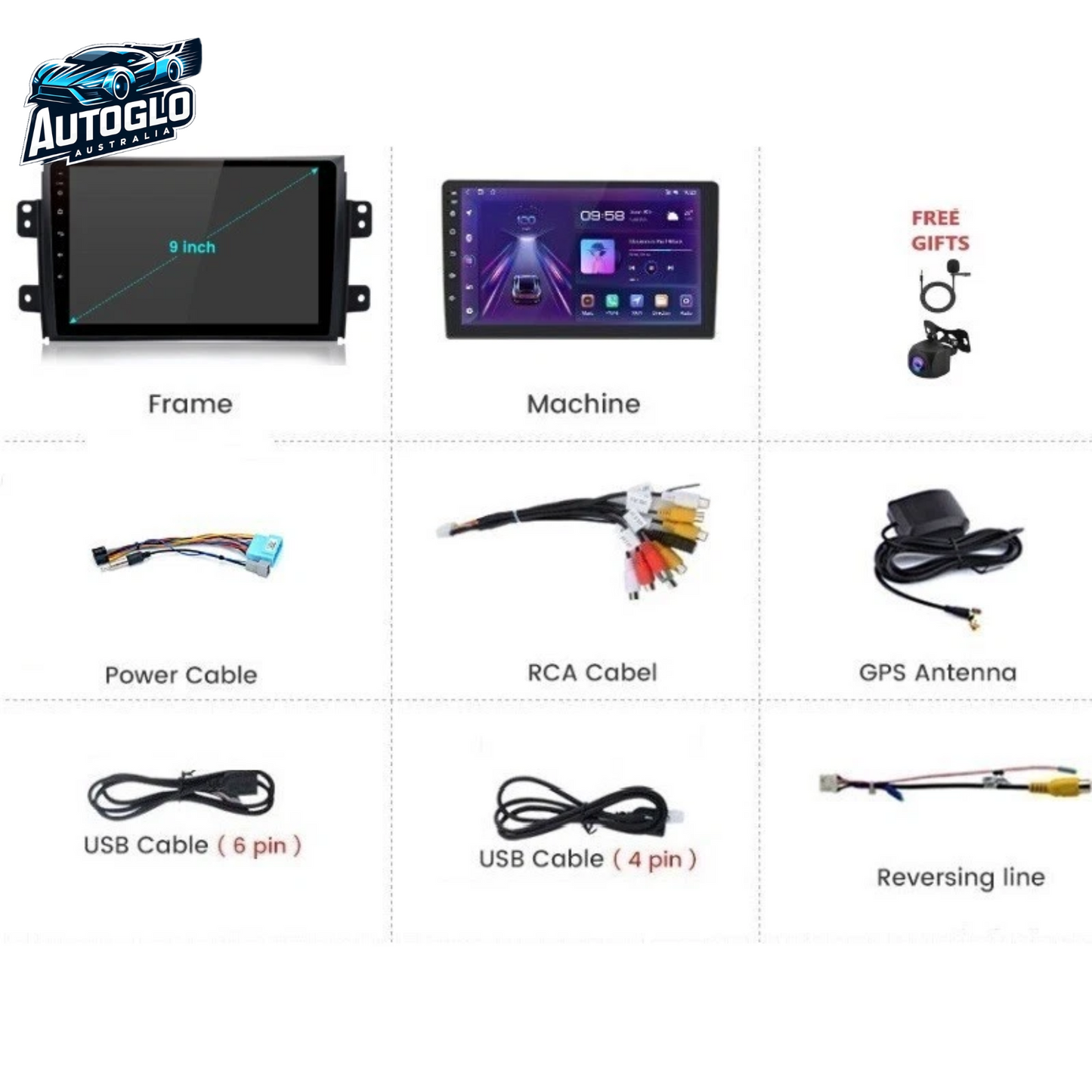 Autoglo Australia 9" (2GB+32G) Android Carplay BT GPS Stereo for SUZUKI SX4 Models (2006-13)