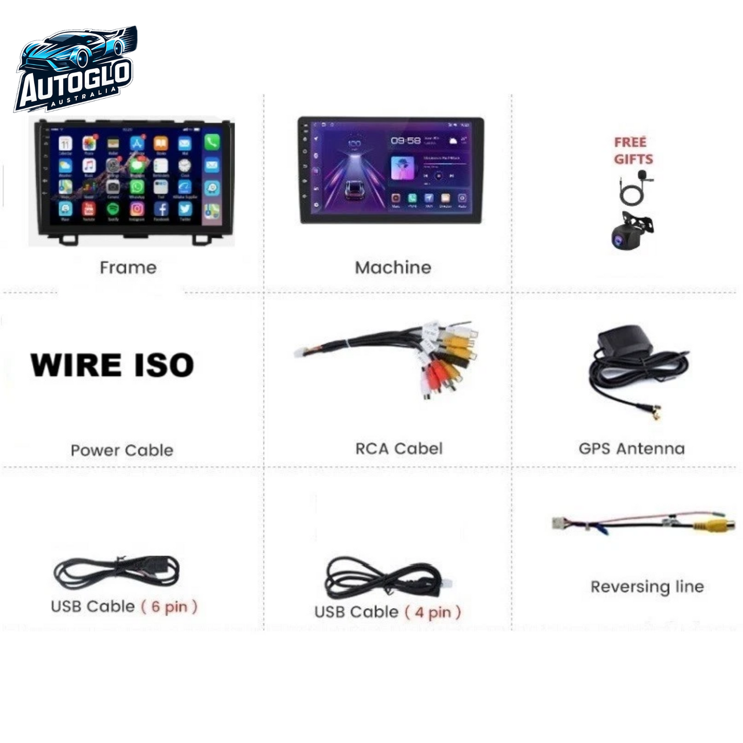 Autoglo Australia 9" Carplay Android BT GPS 2+32G Stereo for HONDA CRV (2008-12)+Rev. Cam-Gifts