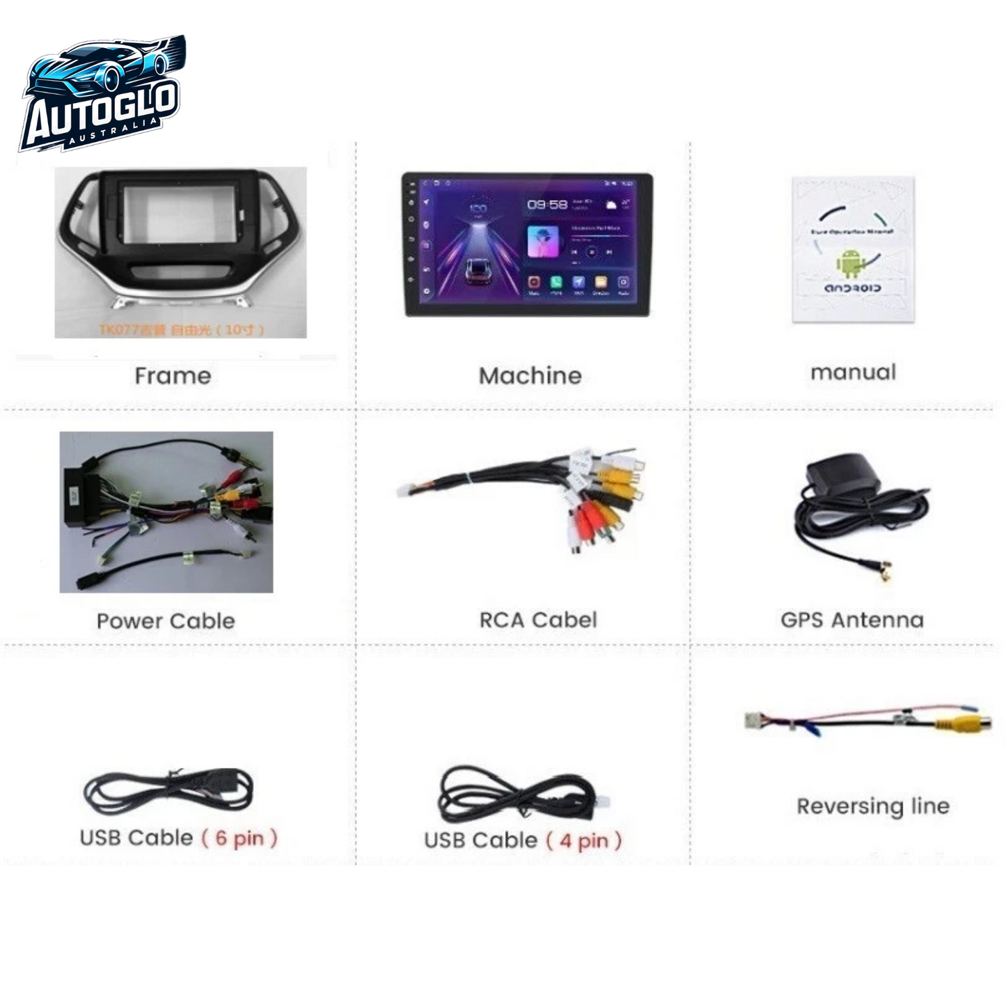 Autoglo Australia 10.1" Android 13 Carplay Stereo for JEEP Cherokee (2013-22) BT GPS NAVI (2+32GB)