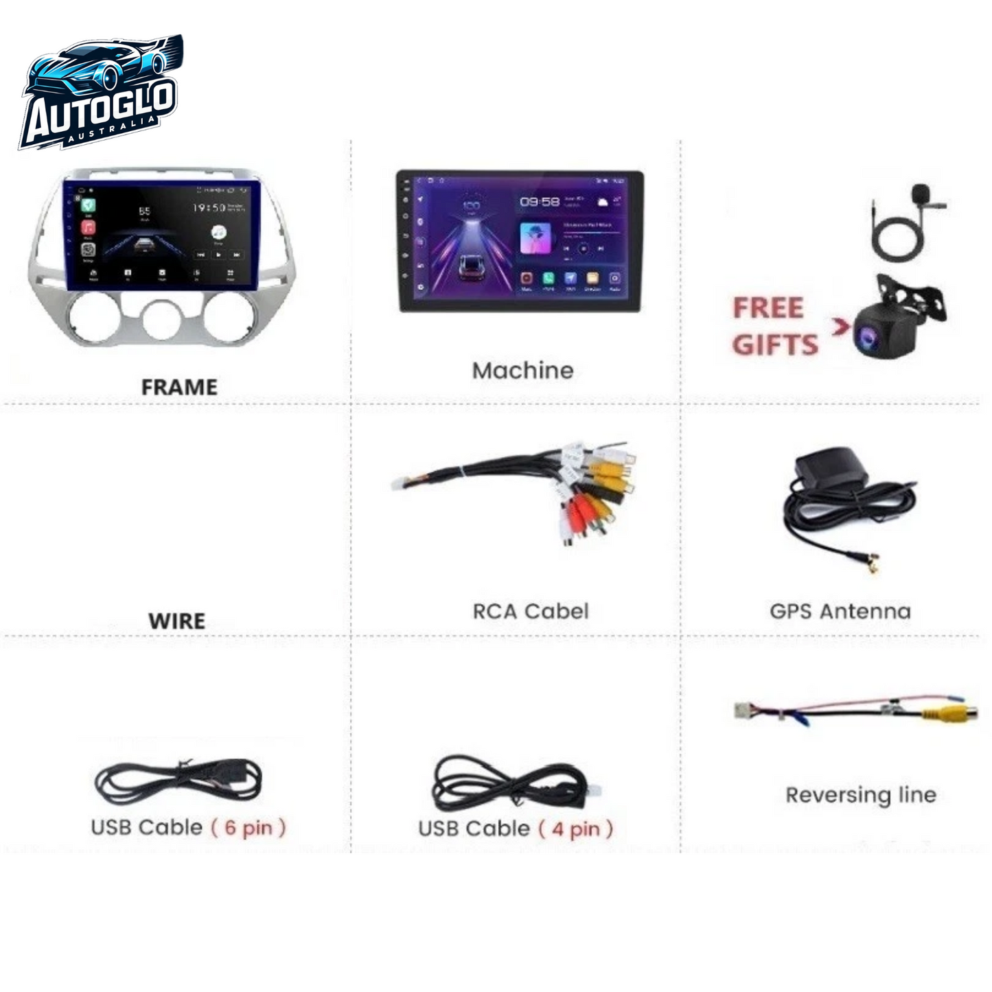 Autoglo Australia 9" CarPlay Android 13 GPS BT WiFi Stereo For HYUNDAI i20 (2008-12) 2GB+32GB