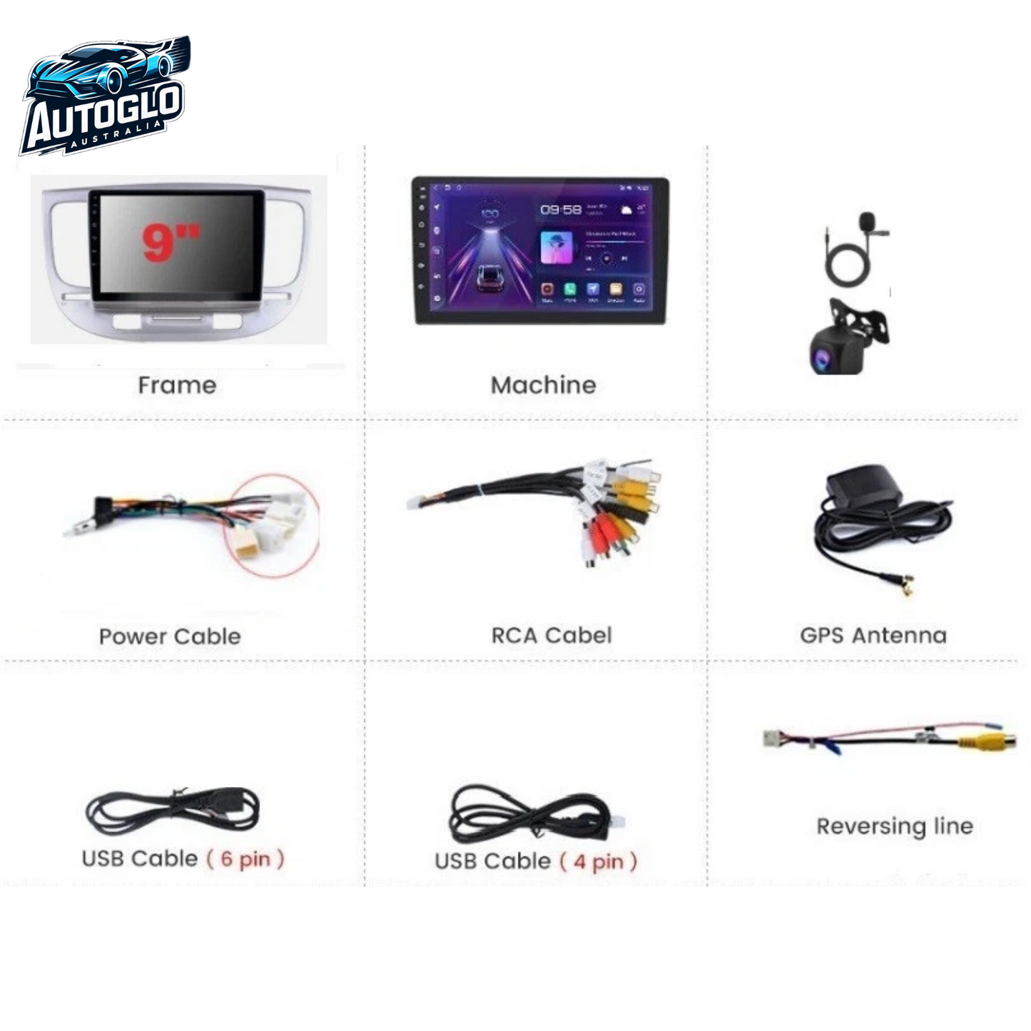 Autoglo Australia 9" Android Carplay Stereo BT GPS for KIA RIO 2GB+32G (2005-11)