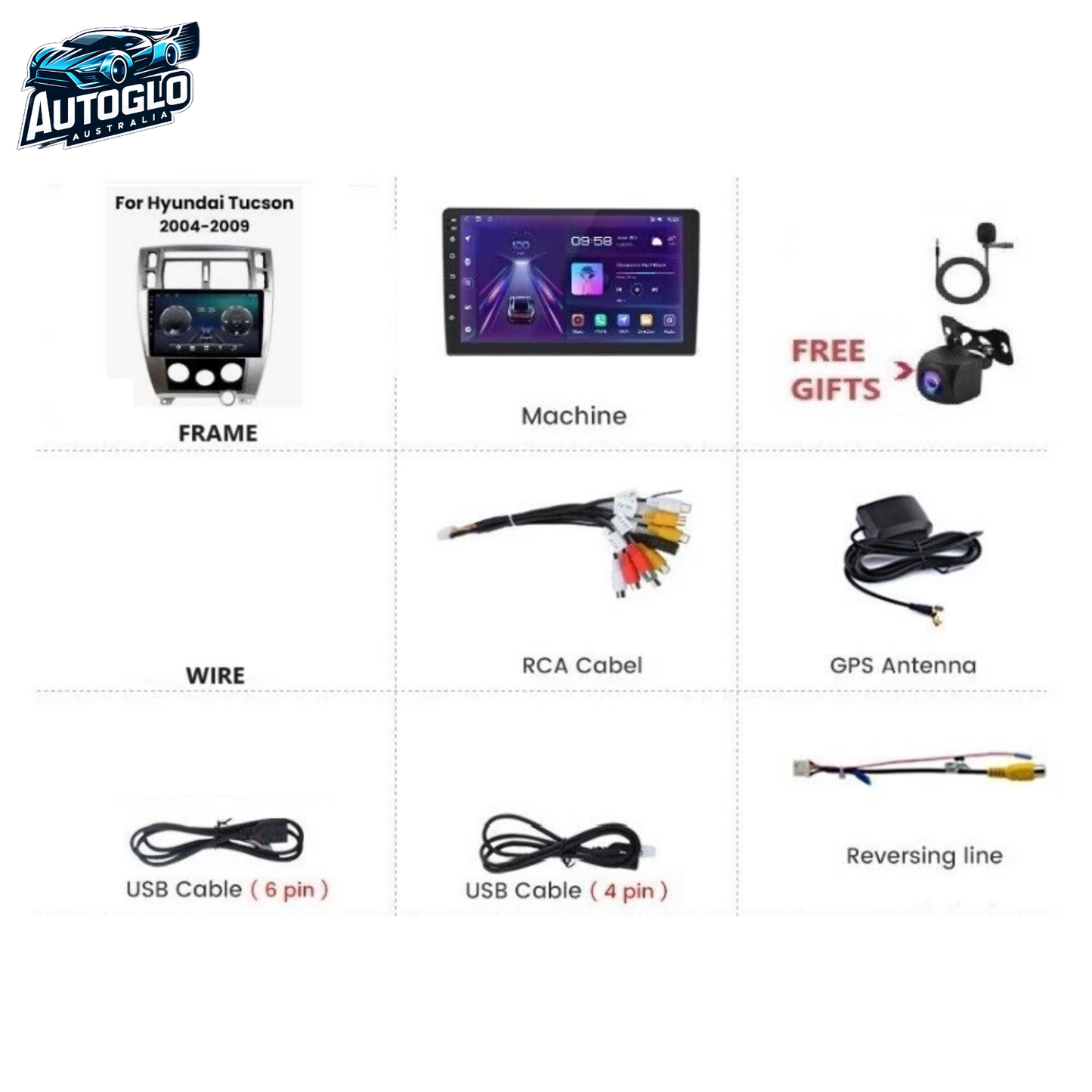 Autoglo Australia 10.1" Carplay Android 2GB+32GB BT GPS Stereo for HYUNDAI IX35 TUCSON (2004-09)