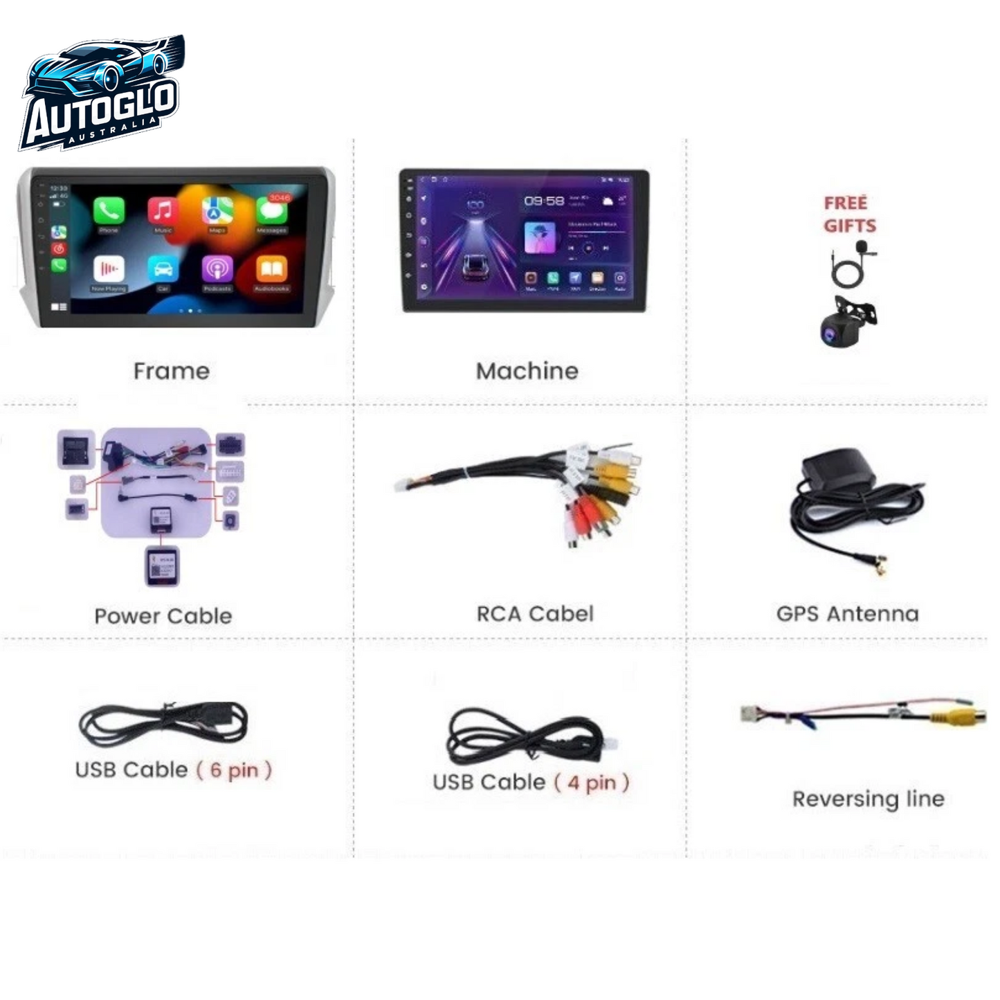 Autoglo Australia 10" (2+32GB) CarPlay Android 13.0 BT GPS WiFi Stereo For Peugeot 208 (2012 -16)
