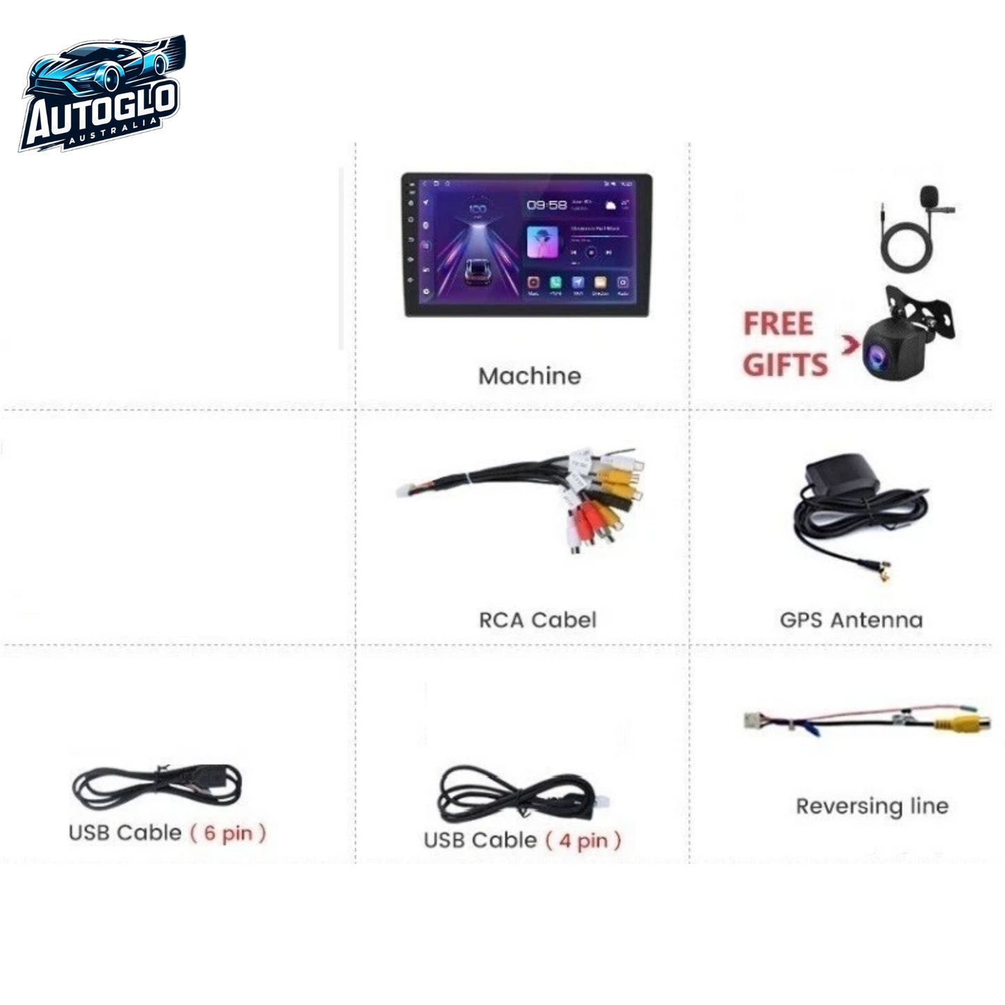 Autoglo Australia 9" Double DIN CarPlay Android Stereo GPS BT WiFi 2G+32G + Camera Mic - GIFTs