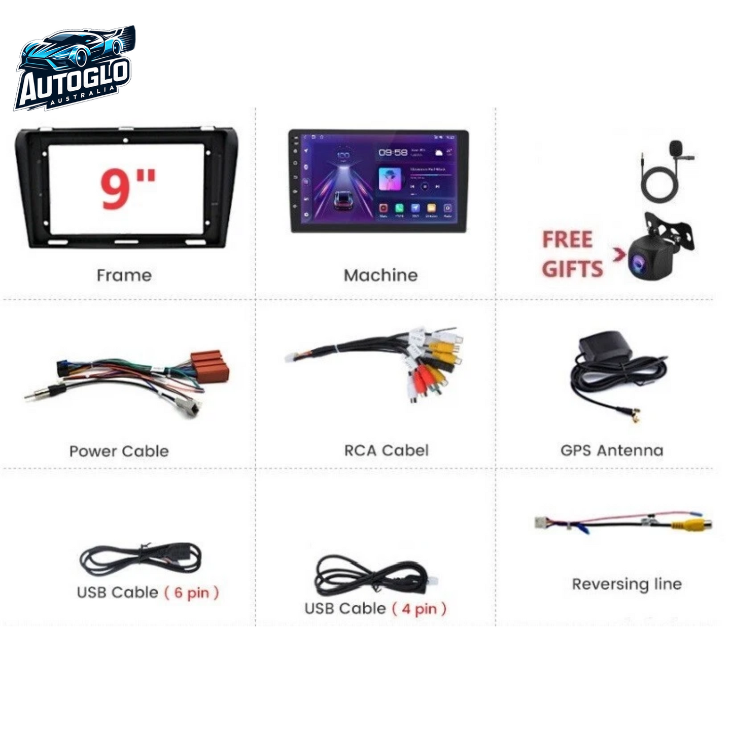 Autoglo Australia 9" CarPlay Android 13.0 BT GPS WiFi Stereo For MAZDA 3(2004 -09) 2GB+32GB