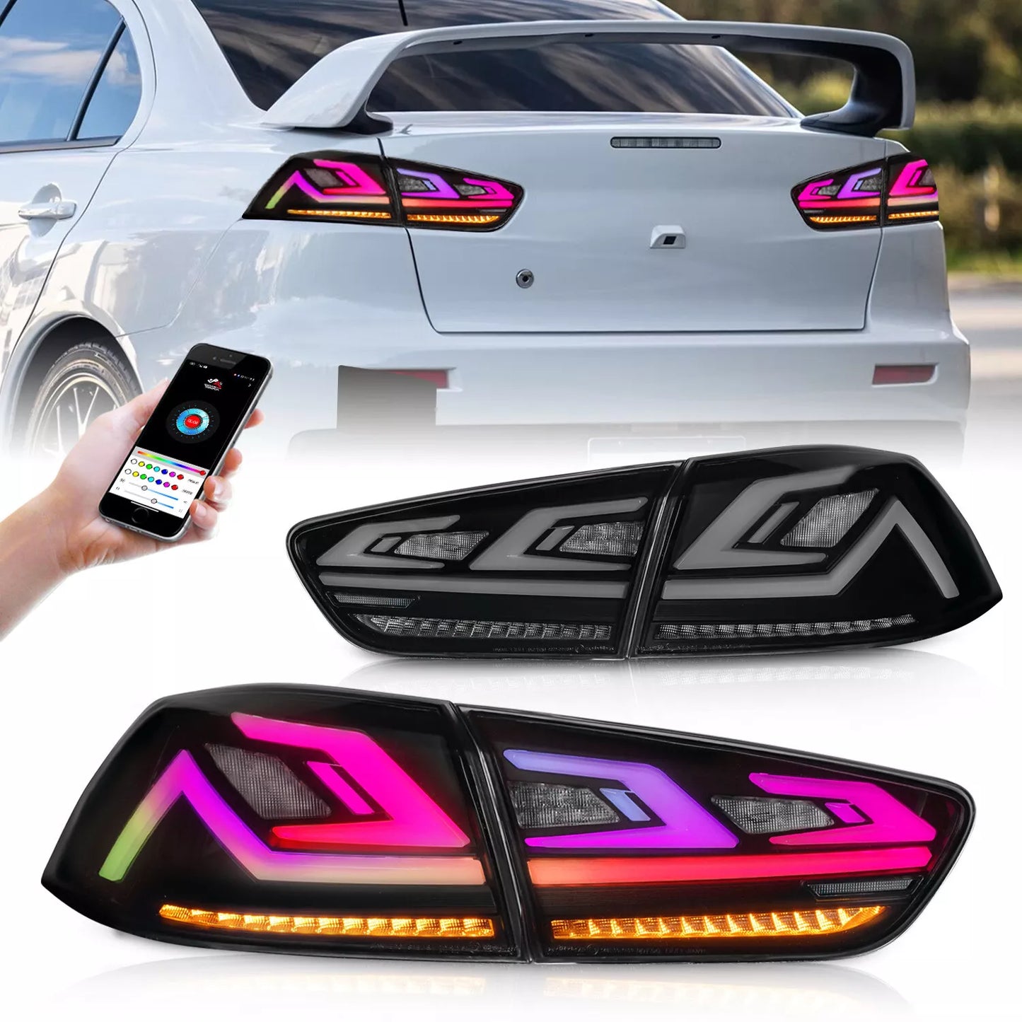 Autoglo Australia LED RGB Tail Lights for Mitsubishi Lancer 08-17 ES VRX EVO X Start Up Animation Rear Lights