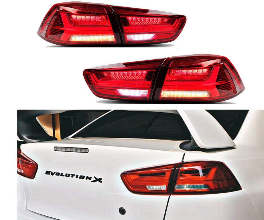 Red LED Tail Lights For 2008-18 Mitsubishi Lancer EVO Sedan W/Sequential Signal