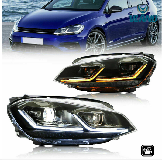 VLAND LED Projector Headlights For 2017-2020 Volkswagen VW MK7.5 Front Lamp 2Pcs
