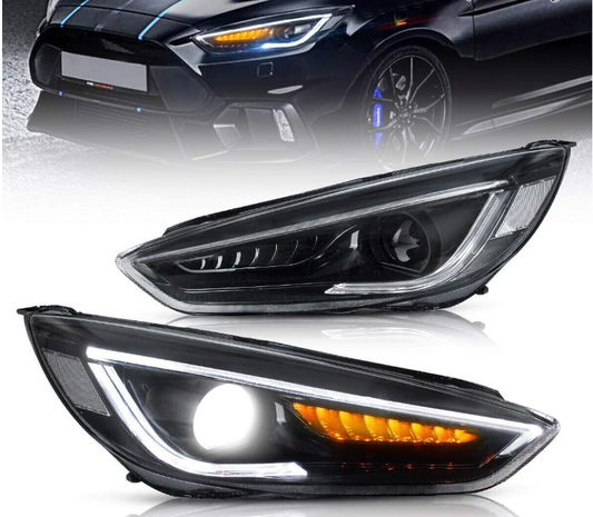 VLAND 2Pcs LED Projector Headlights For 2015-2018 Ford Focus W/Sequential Signal