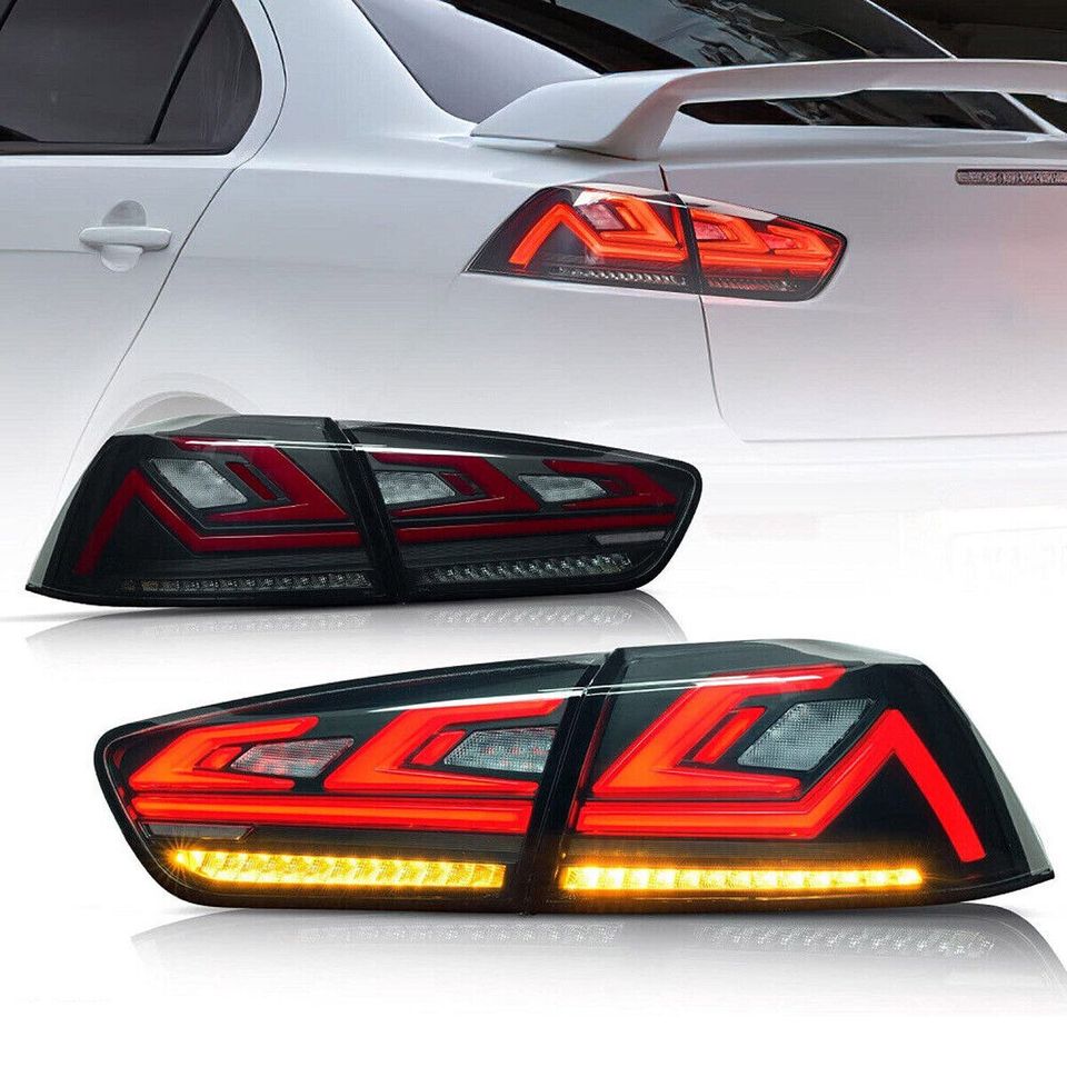 LED Smoked Tail Lights for Mitsubishi Lancer 08-17 EVO X Start Up Animation Rear Lights