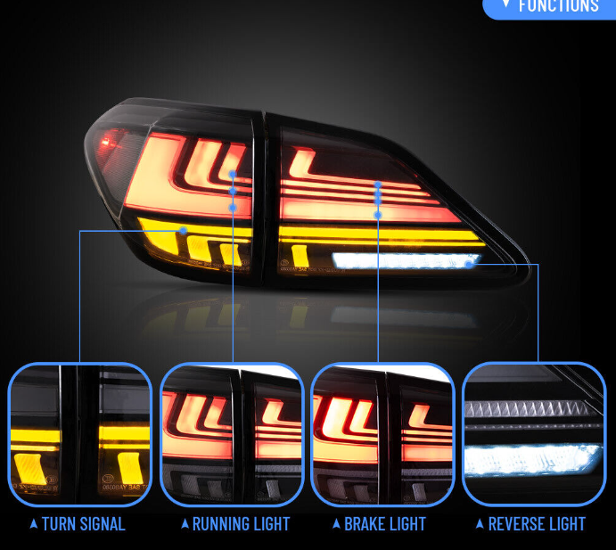 2010-2015 Lexus RX Full LED Tail Lights Start-up Animation Rear Lamps 2 Pcs - Autoglo Australia