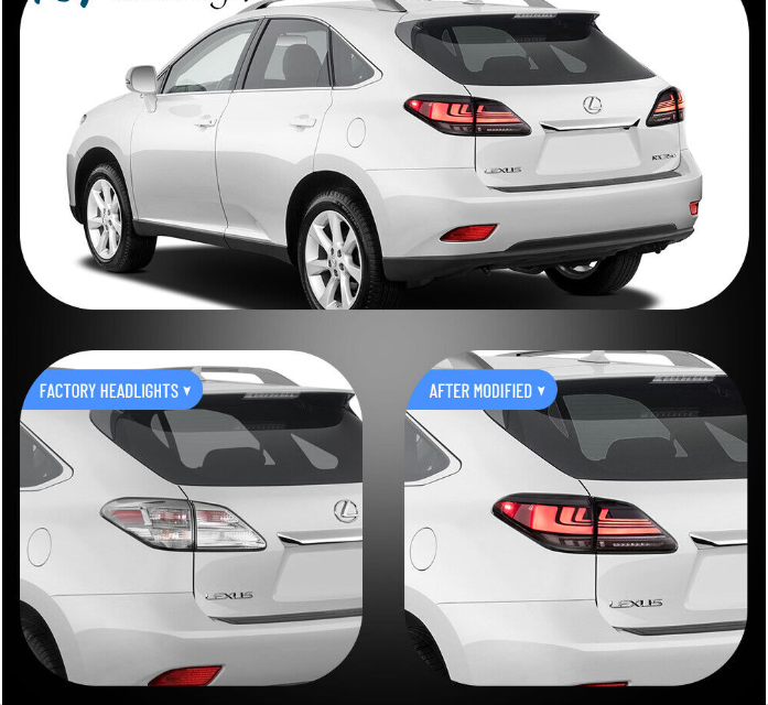 2010-2015 Lexus RX Full LED Tail Lights Start-up Animation Rear Lamps 2 Pcs - Autoglo Australia