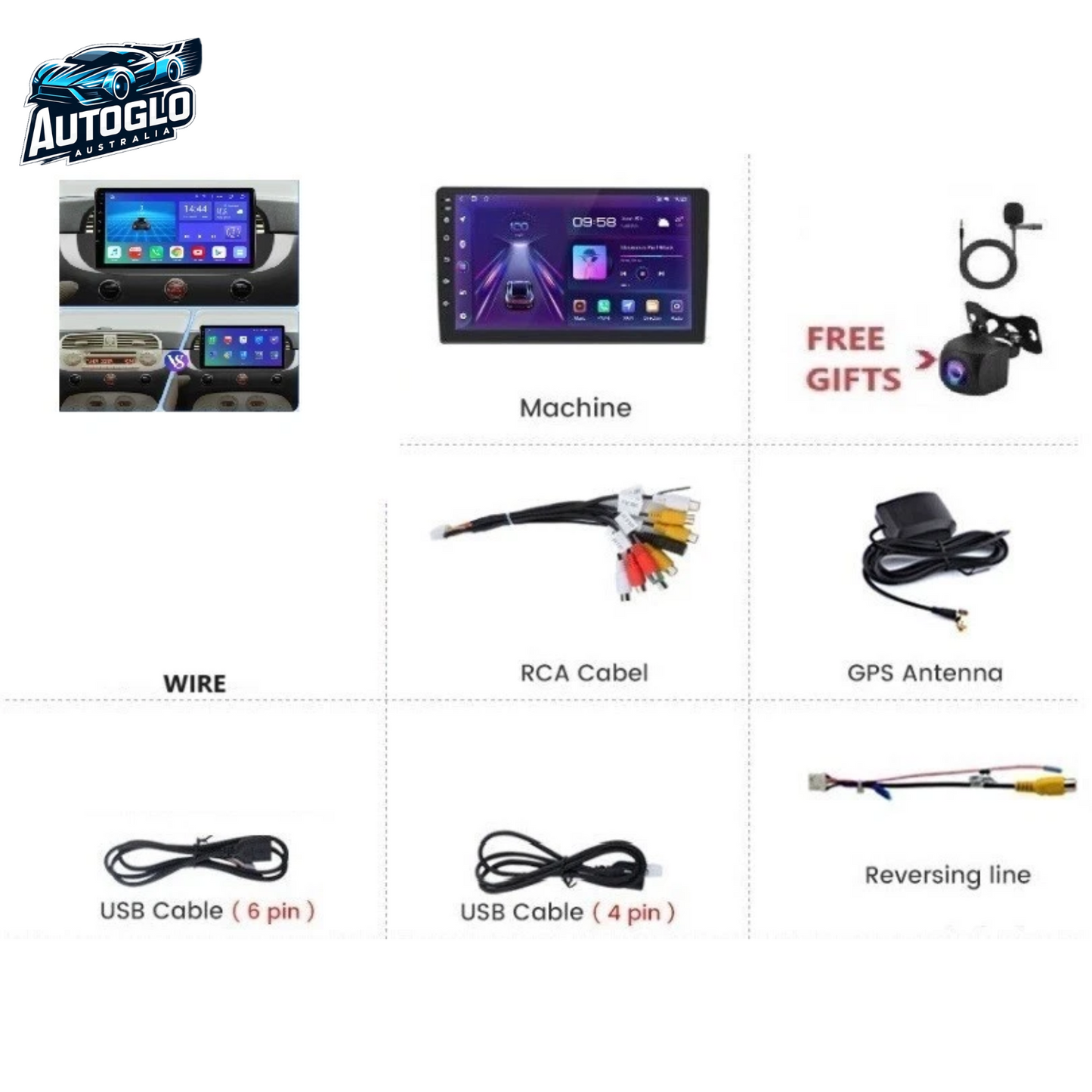 Autoglo Australia 10.1" Android Carplay GPS BT WiFi Stereo for FIAT 500 ABARTH (2GB+32GB) 2007-15
