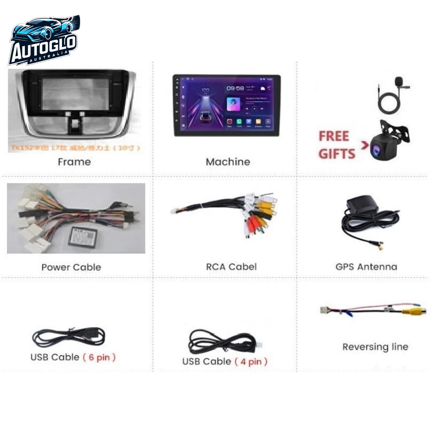 Autoglo Australia 9" CarPlay Android 13 GPS BT WiFi 2GB+32GB Stereo For TOYOTA YARIS (2016-18)