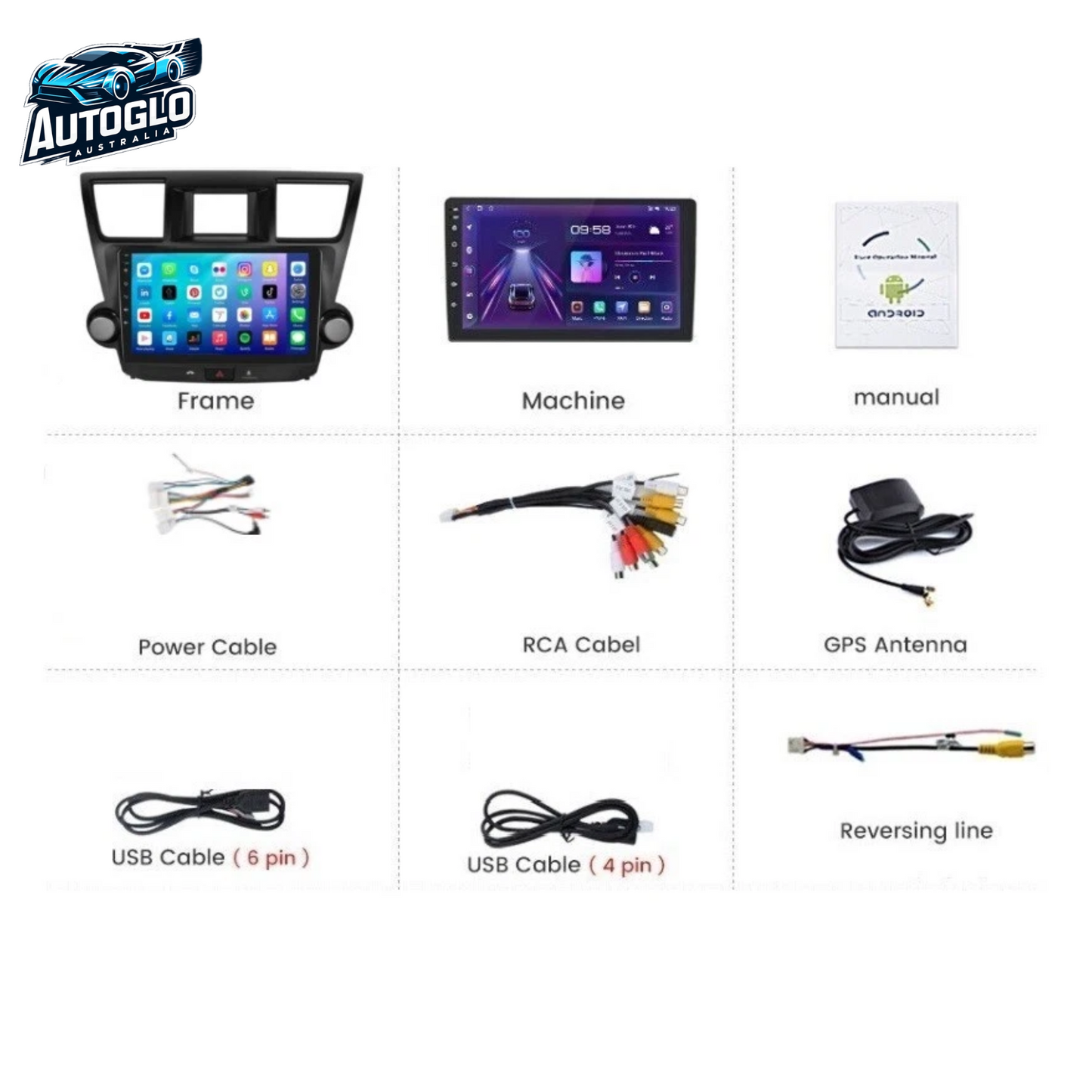 Autoglo Australia 10.1" Android Stereo Carplay for TOYOTA KLUGER BT GPS NAVI 2GB+32GB (2009-14)